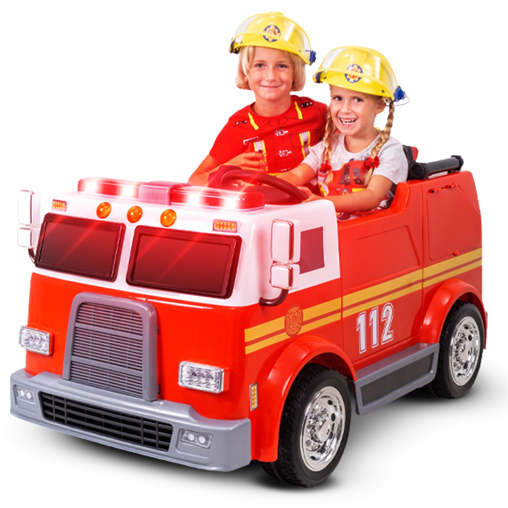 Kinder-Elektro-Feuerwehrauto LL911, 2-Sitzer, Sirene, Spritze, EVA-Reifen, 90 Watt, Fernbedienung | 04056551063038