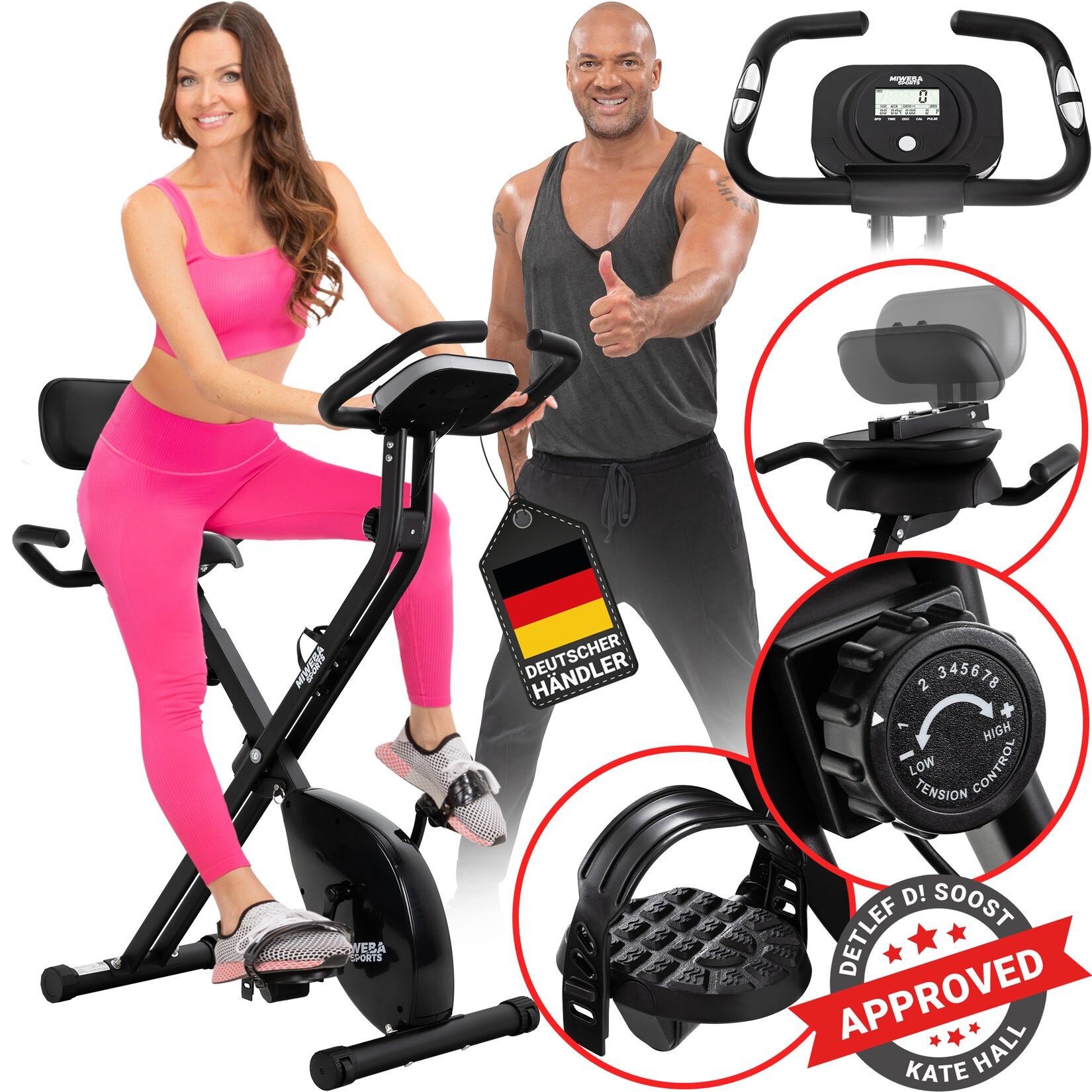 Miweba Sports Indoor-Cycle MX100 PRO mit Rückenlehne und ErgoGrip Griffen, klappbar (Pro, Schwarz/Grau)