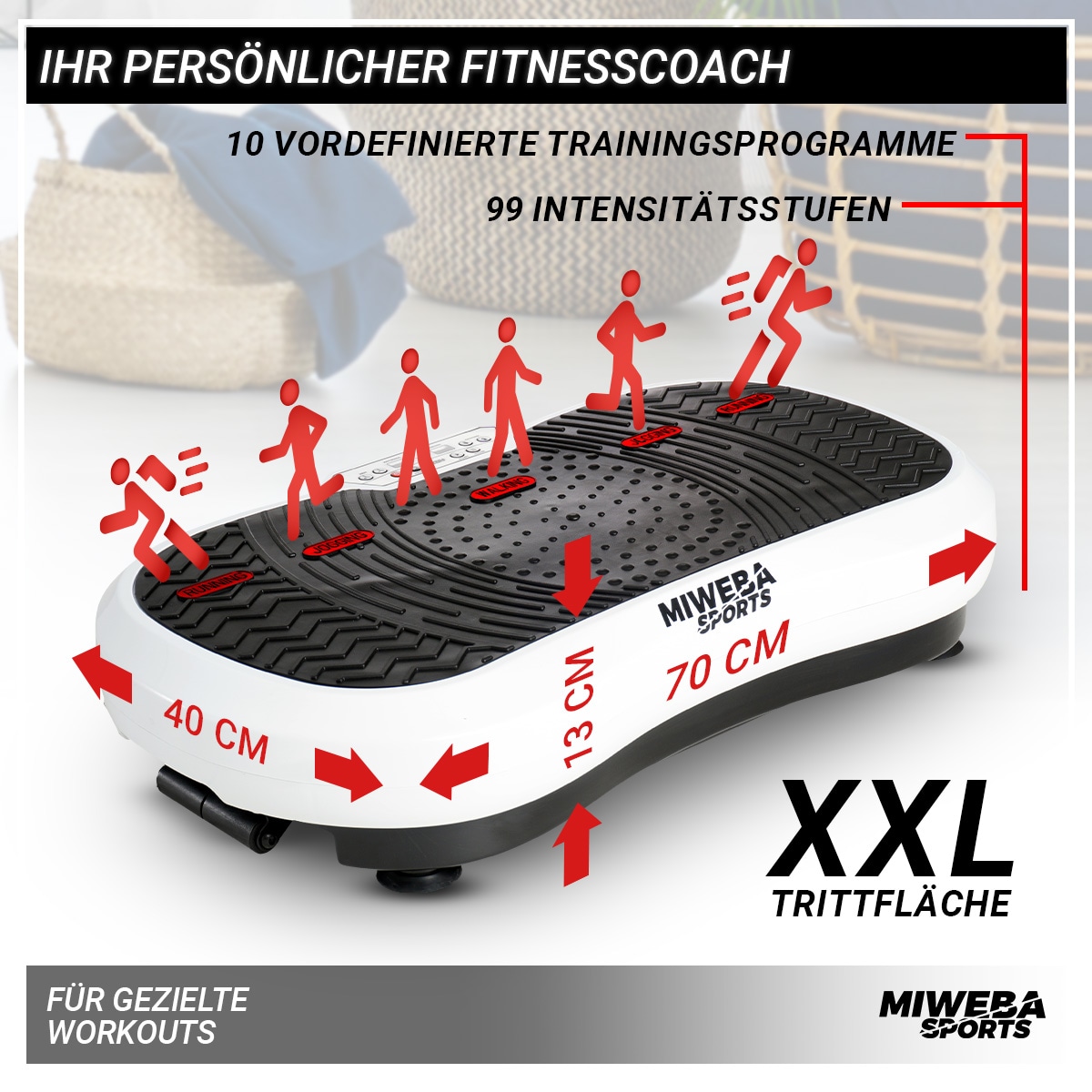 Miweba Sports Vibrationsplatte MV100, 2D-Vibration, Bluetooth, 99 Stufen,  10 Programme, 250 Watt (Schwarz) online kaufen bei Netto