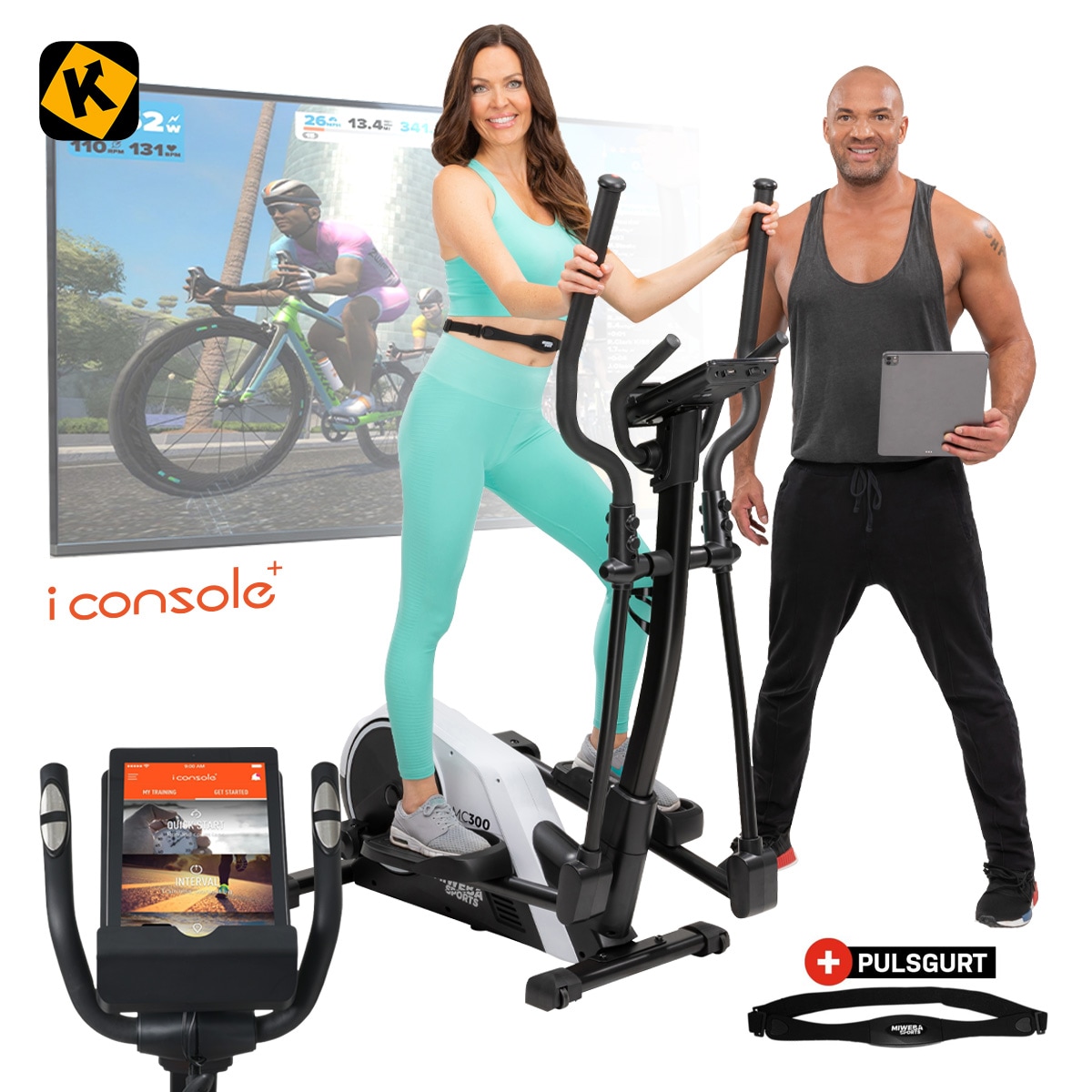 Miweba Sports Crosstrainer MC300, 21 kg Schwungmasse, verstellbar, Pulsgurt, mit App, Magnetbremse (Wei&szlig;/Schwarz) - Bild 1