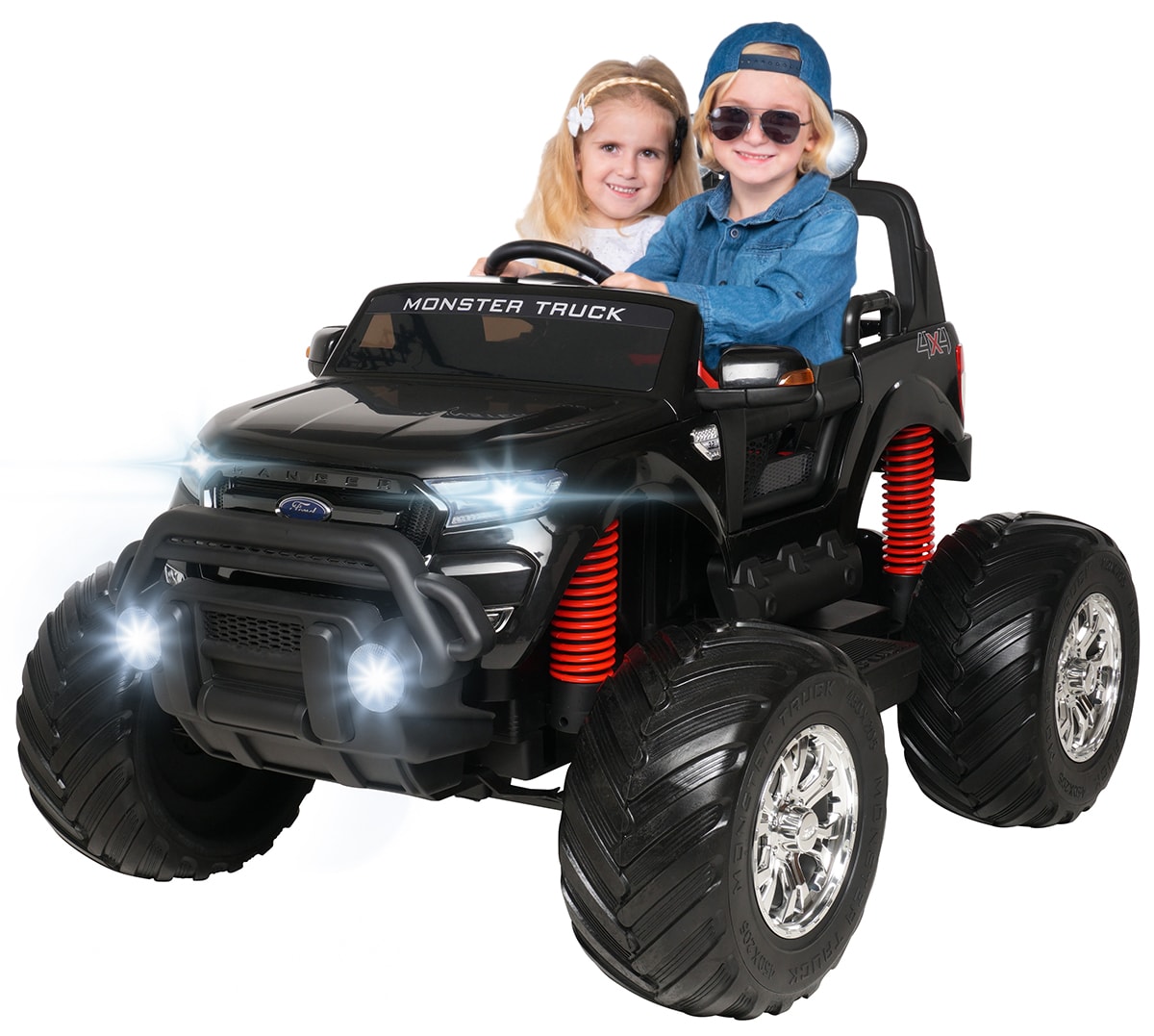 Kinder-Elektroauto Ford Ranger Monster Truck Allrad Lizenziert f&uuml;r 2 Personen (Schwarz) - Bild 1