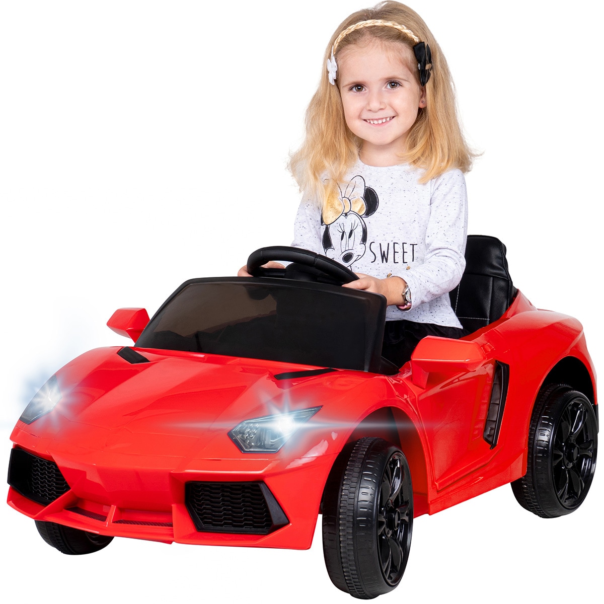 Kinder-Elektroauto Super Sport, 50 Watt, 12 Volt, Fernbedienung, LEDs, Soundmodul, Bremsautomatik (Rot) - Bild 1