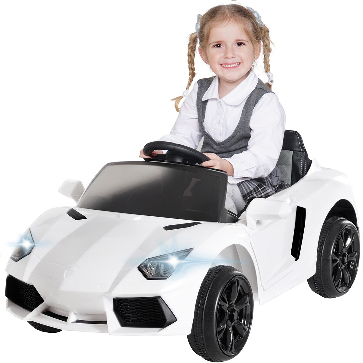 Kinder-Elektroauto Super Sport, 50 Watt, 12 Volt, Fernbedienung, LEDs, Soundmodul, Bremsautomatik (Wei&szlig;) - Bild 1