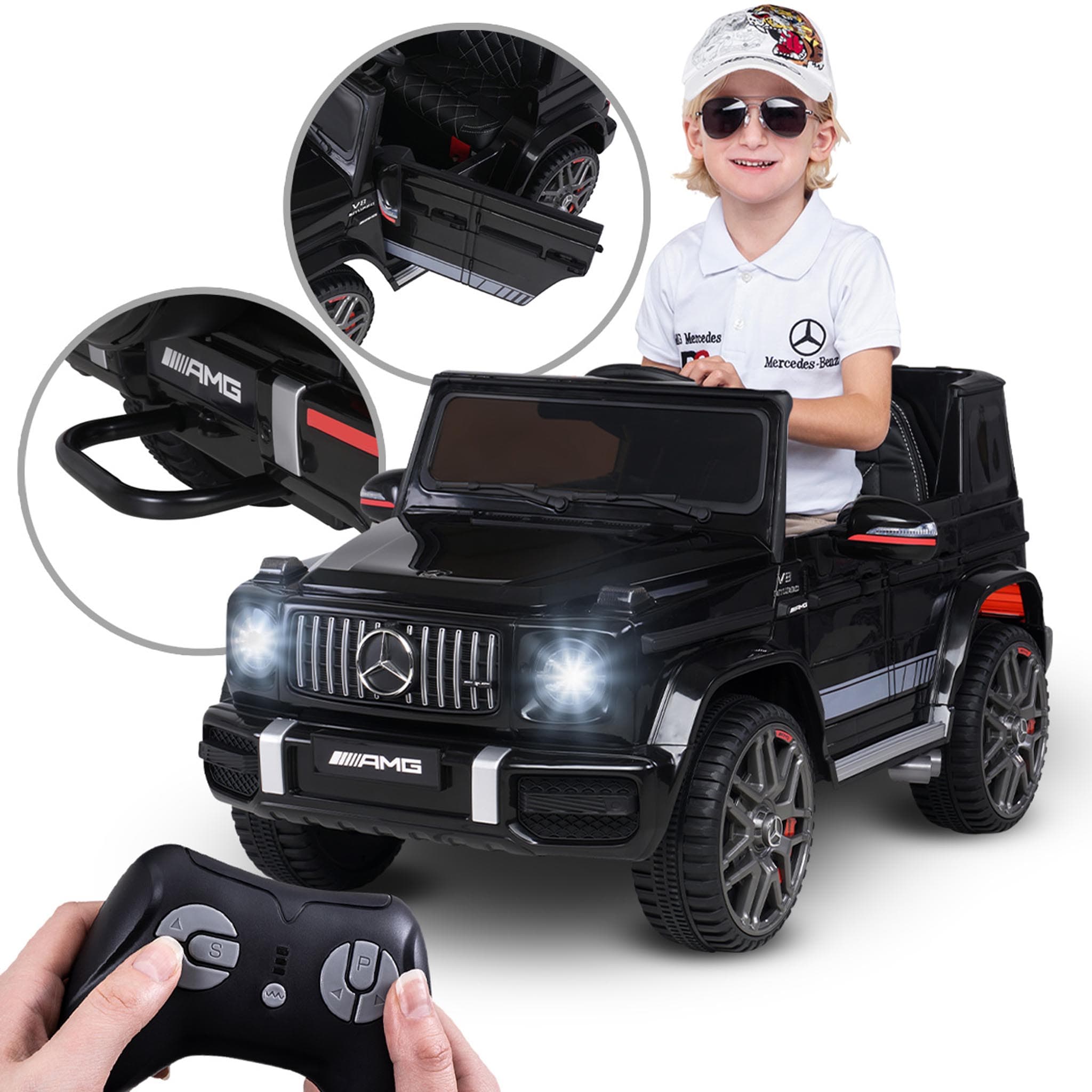 Kinder-Elektroauto Mercedes AMG G63 W463, Bremsautomatik, 3-6 km/h, Soft-Start, LED, Fernbedienung (Schwarz) - Bild 1