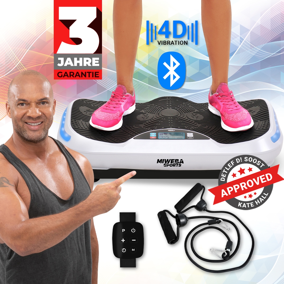 Miweba Sports Vibrationsplatte MV300, 4D-Wave-Vibration, Fernbedienung, Bluetooth, 16 Stufen, LED (Wei&szlig;) - Bild 1