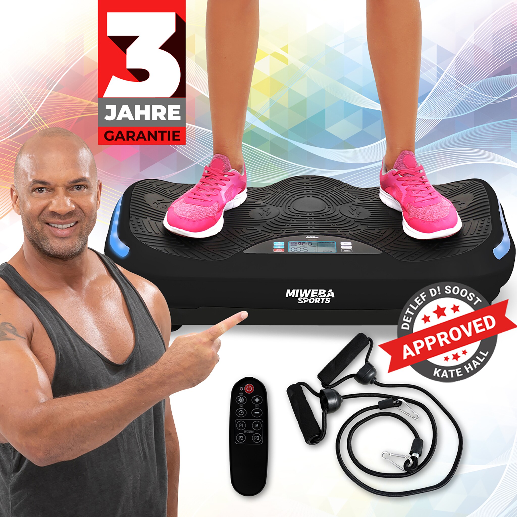 Miweba Sports Vibrationsplatte MV300, 4D-Wave-Vibration, Fernbedienung, 800 Watt, 16 Stufen, LED (Schwarz) - Bild 1