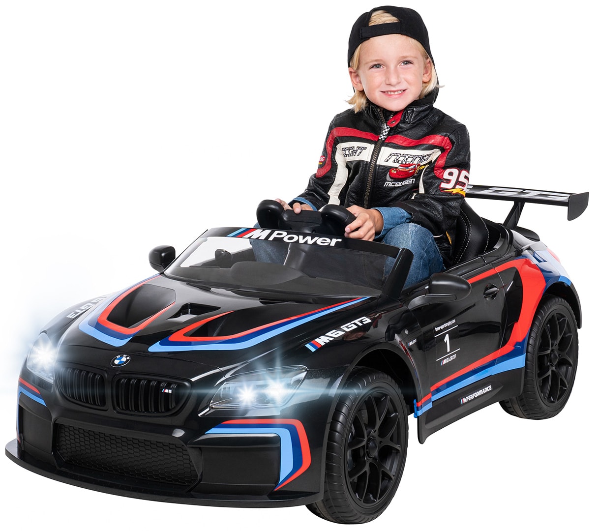 Kinder-Elektroauto BMW M6 GT3, lizenziert, 60 Watt, Fernbedienung, LED, Bluetooth, 12 V, EVA-Reifen (Schwarz) - Bild 1