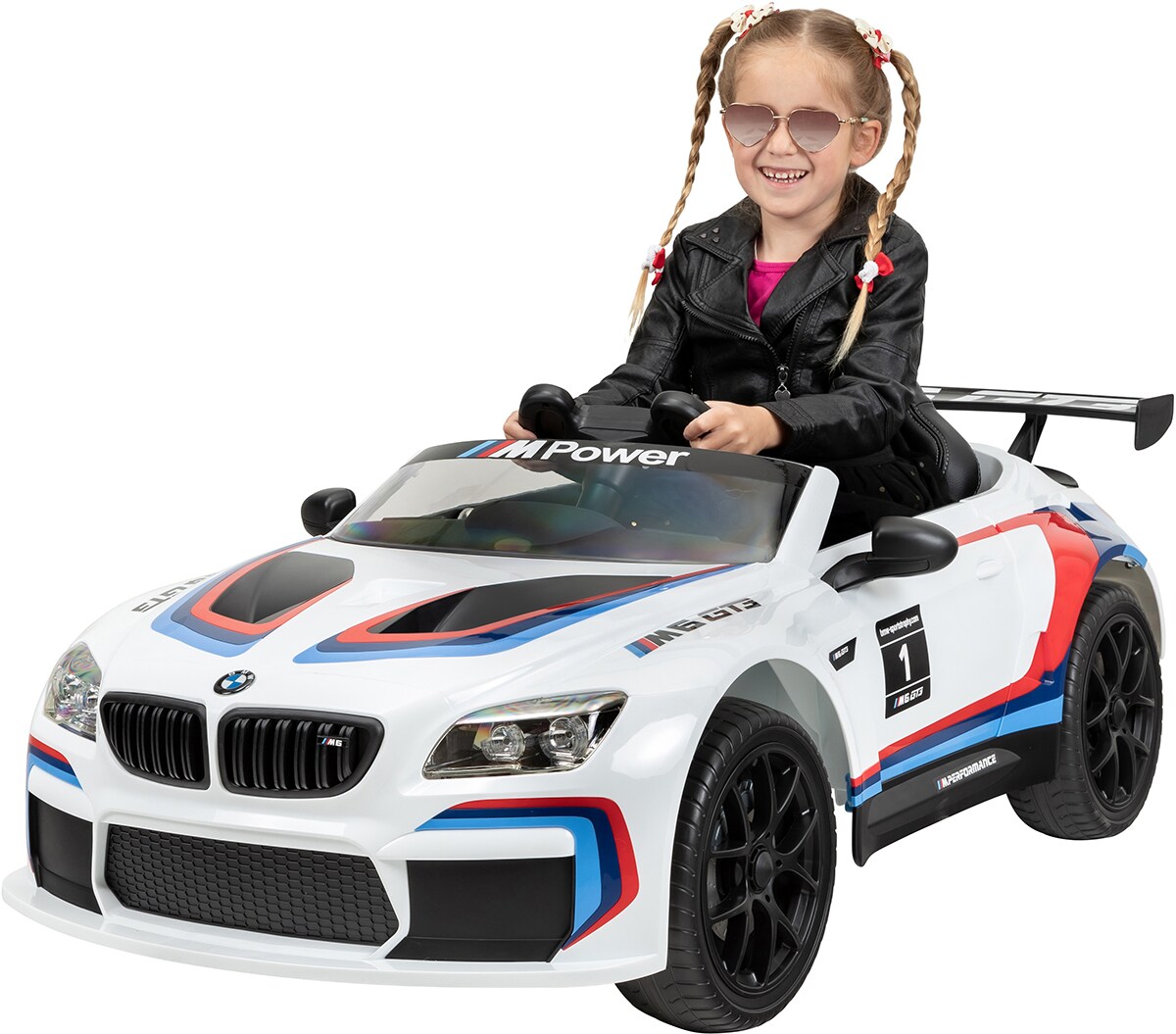 Kinder-Elektroauto BMW M6 GT3, lizenziert, 60 Watt, Fernbedienung, LED, Bluetooth, 12 V, EVA-Reifen (Wei&szlig;) - Bild 1