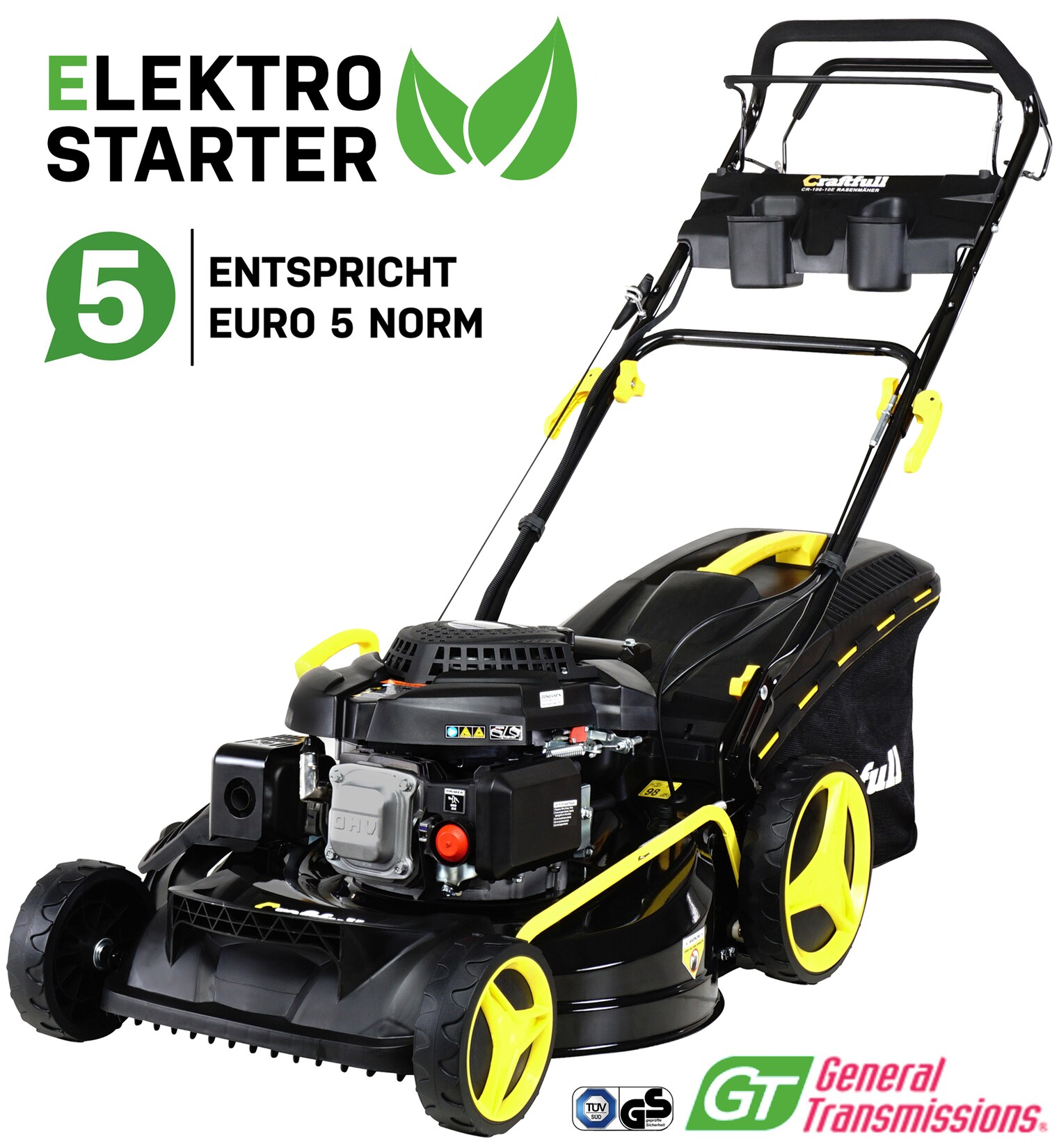Craftfull Premium Benzin-Rasenmäher CR-196-10E, 5in1, Elektrostarter, 4,4kW, GT-Leichtlaufgetriebe | 04056551079824