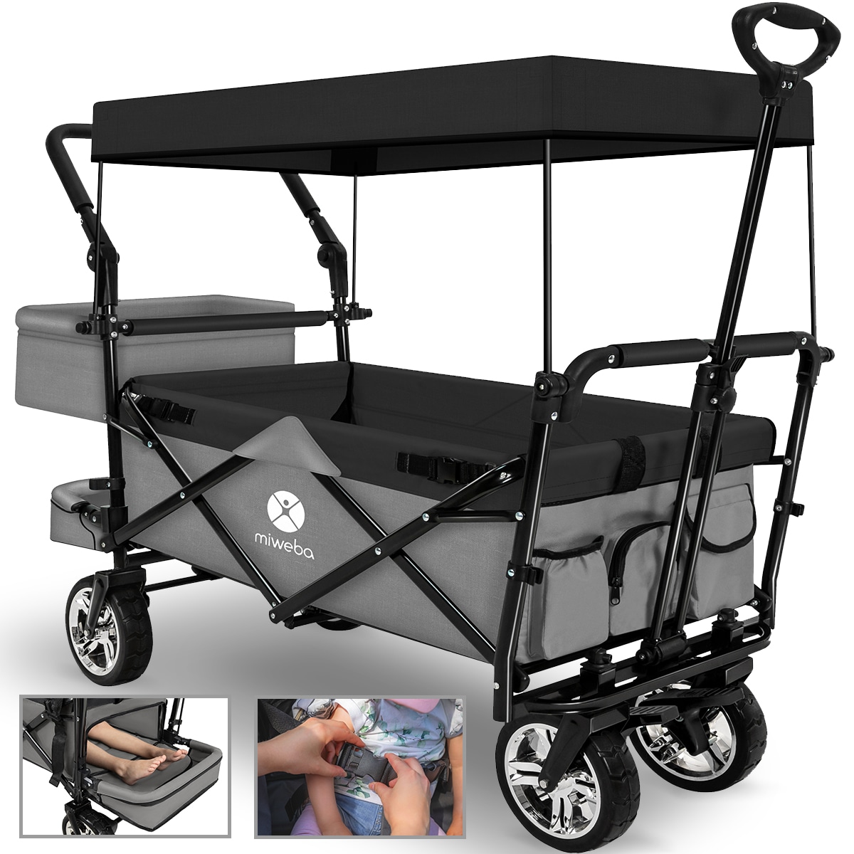 Miweba Bollerwagen MB-20 faltbar, Sonnendach, Schiebe- und Zugstange, Stauraumverl&auml;ngerung, 360&deg;-R&auml;der (Hellgrau/Dunkelgrau) - Bild 1