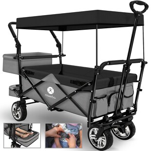 Miweba Bollerwagen MB-20 faltbar, Sonnendach, Schiebe- und Zugstange, Stauraumverlängerung, 360°-Räder (Hellgrau/Dunkelgrau) - Bild 1