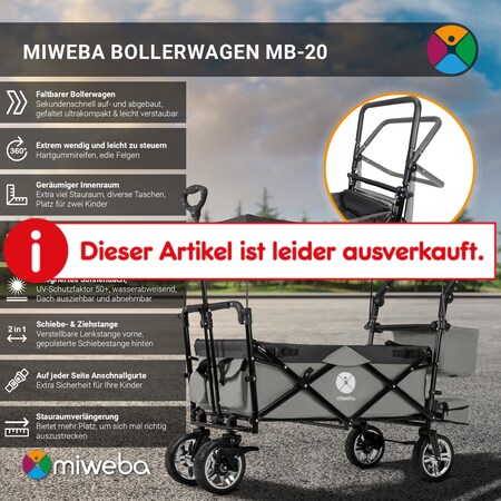 Miweba Bollerwagen MB-20 faltbar, Sonnendach, Schiebe- und Zugstange,  Stauraumverlängerung, 360°-Räder (Blau) bei Marktkauf online bestellen