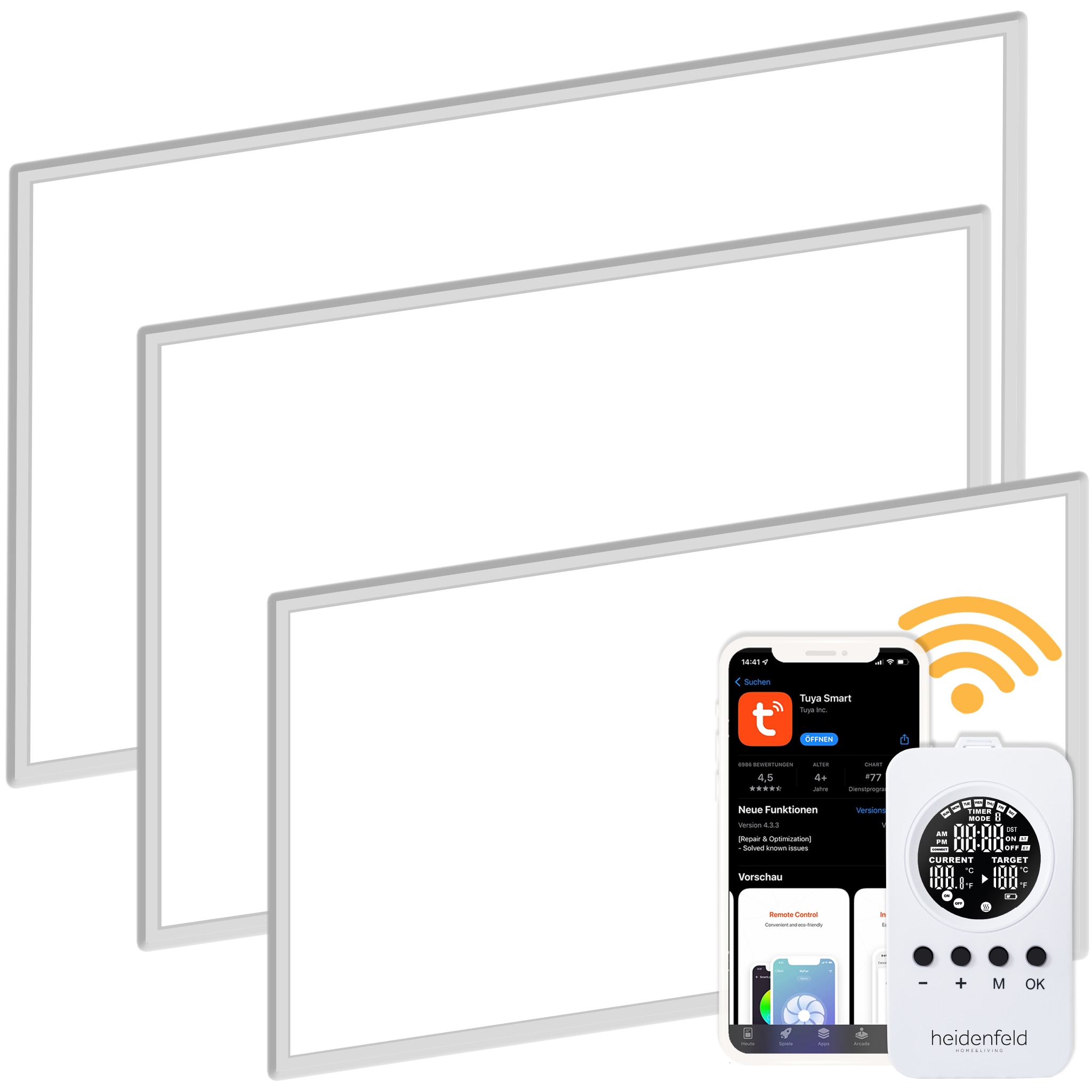 Heidenfeld Infrarotheizung HF-HP110, Wand/Decke, Alu-Rahmen, App, Fernbedienung, IP54, Thermostat (1000 Watt) - Bild 1