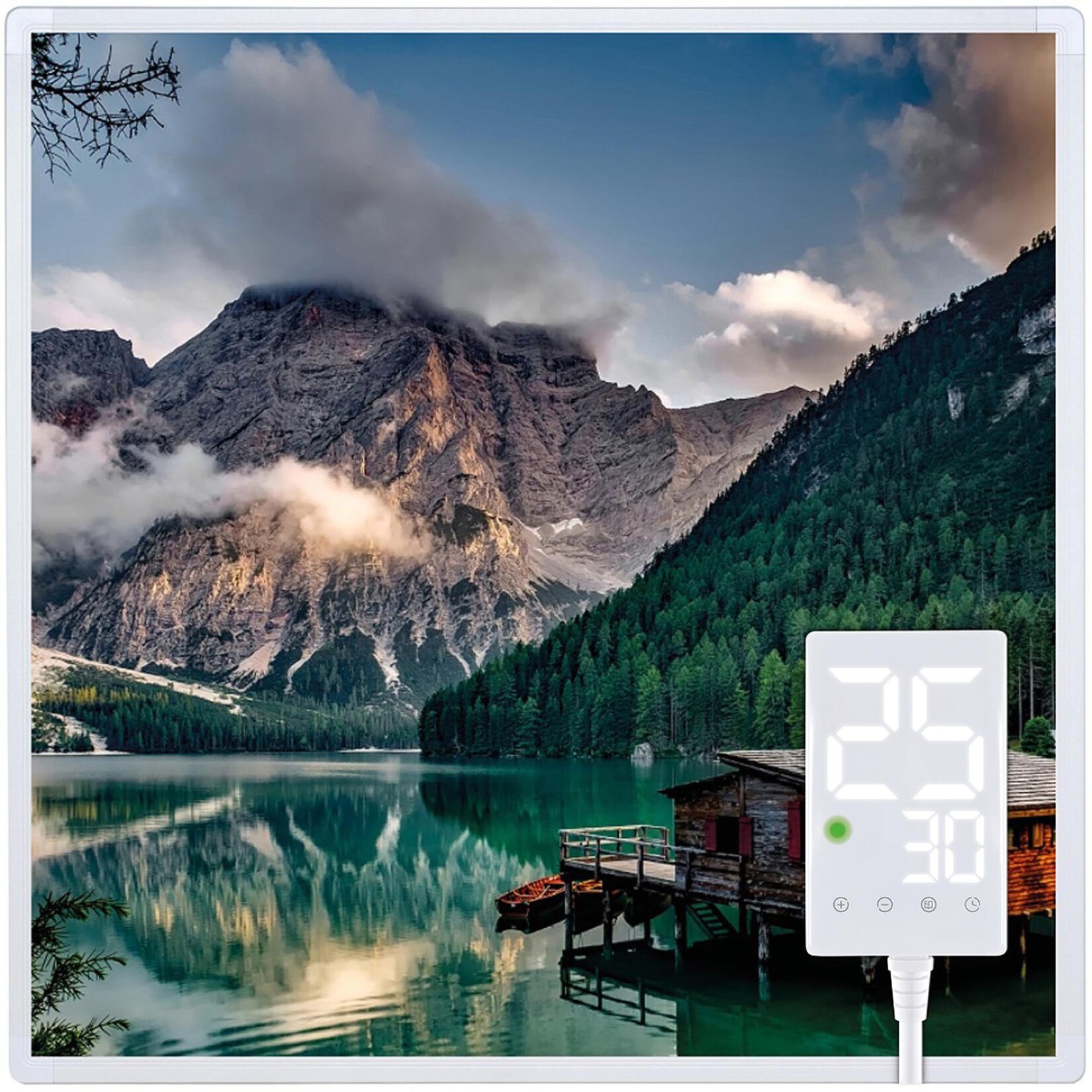 Heidenfeld Infrarotheizung HF-HP105, mit Bild, 16 Motive, 10 J. Garantie, Thermostat, Wandmontage (400 Watt, Bergsee)