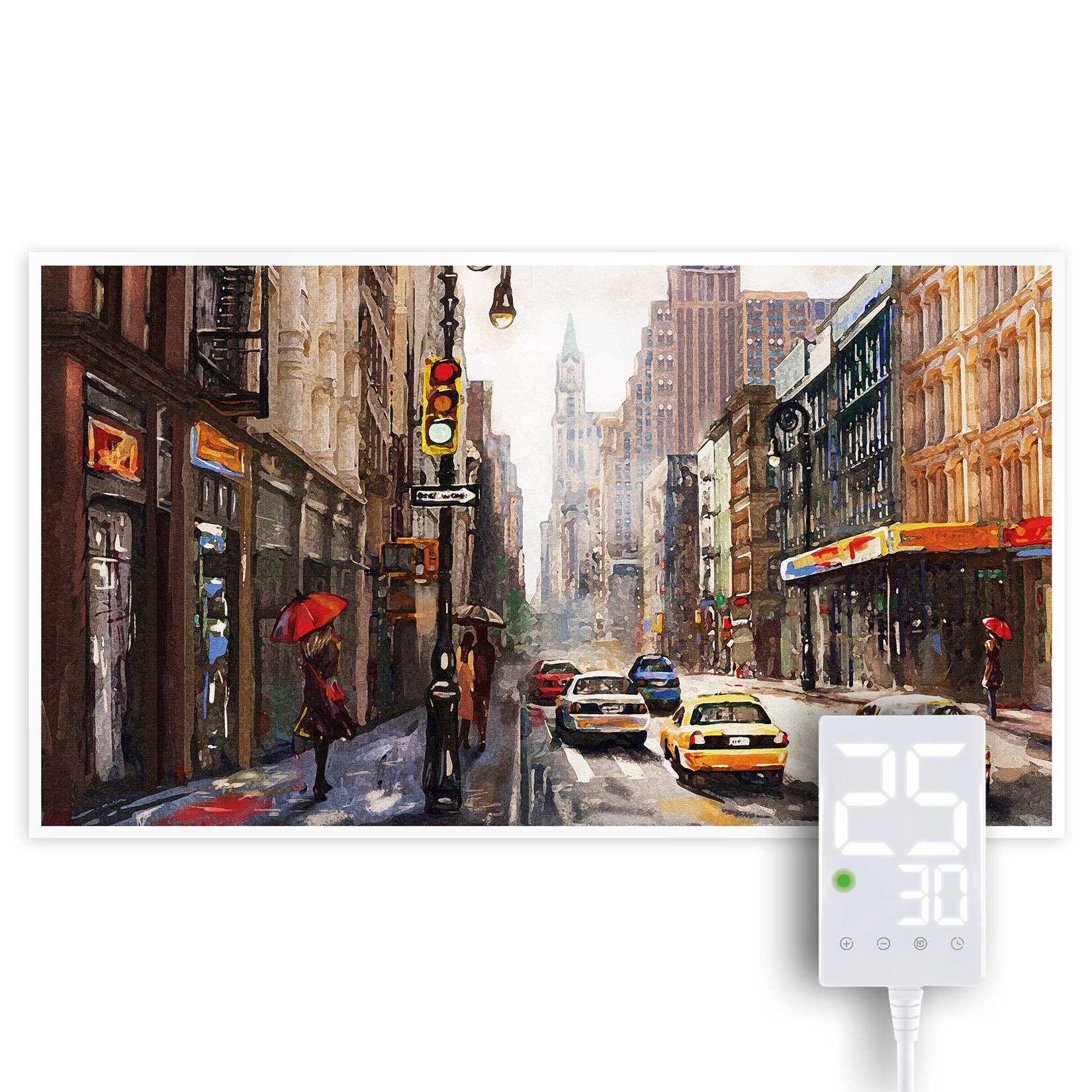 Heidenfeld Infrarotheizung HF-HP105, mit Bild, 16 Motive, 10 J. Garantie, Thermostat, Wandmontage (1000 Watt, Urban Street)