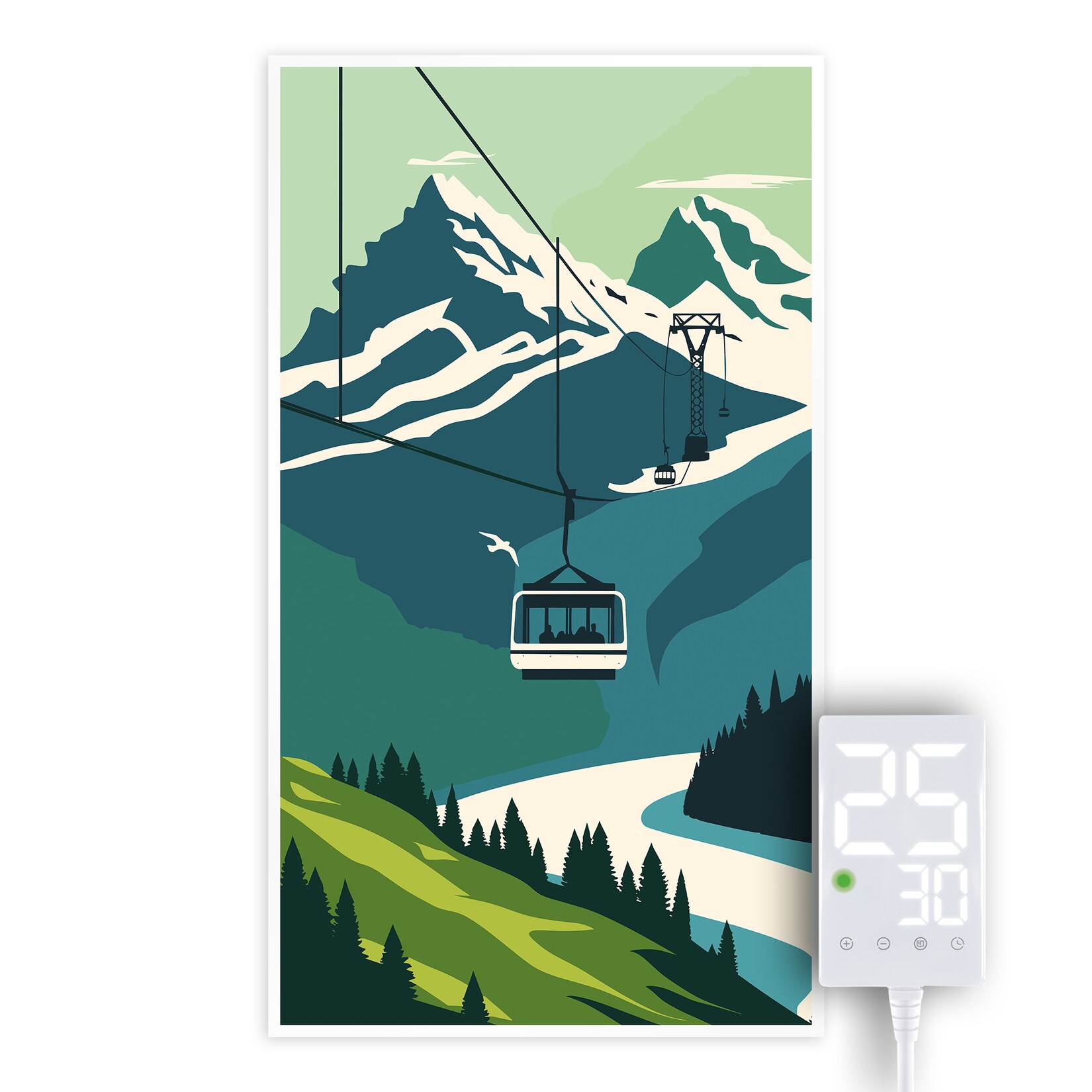 Heidenfeld Infrarotheizung HF-HP105, mit Bild, 16 Motive, 10 J. Garantie, Thermostat, Wandmontage (1000 Watt, Mountain)