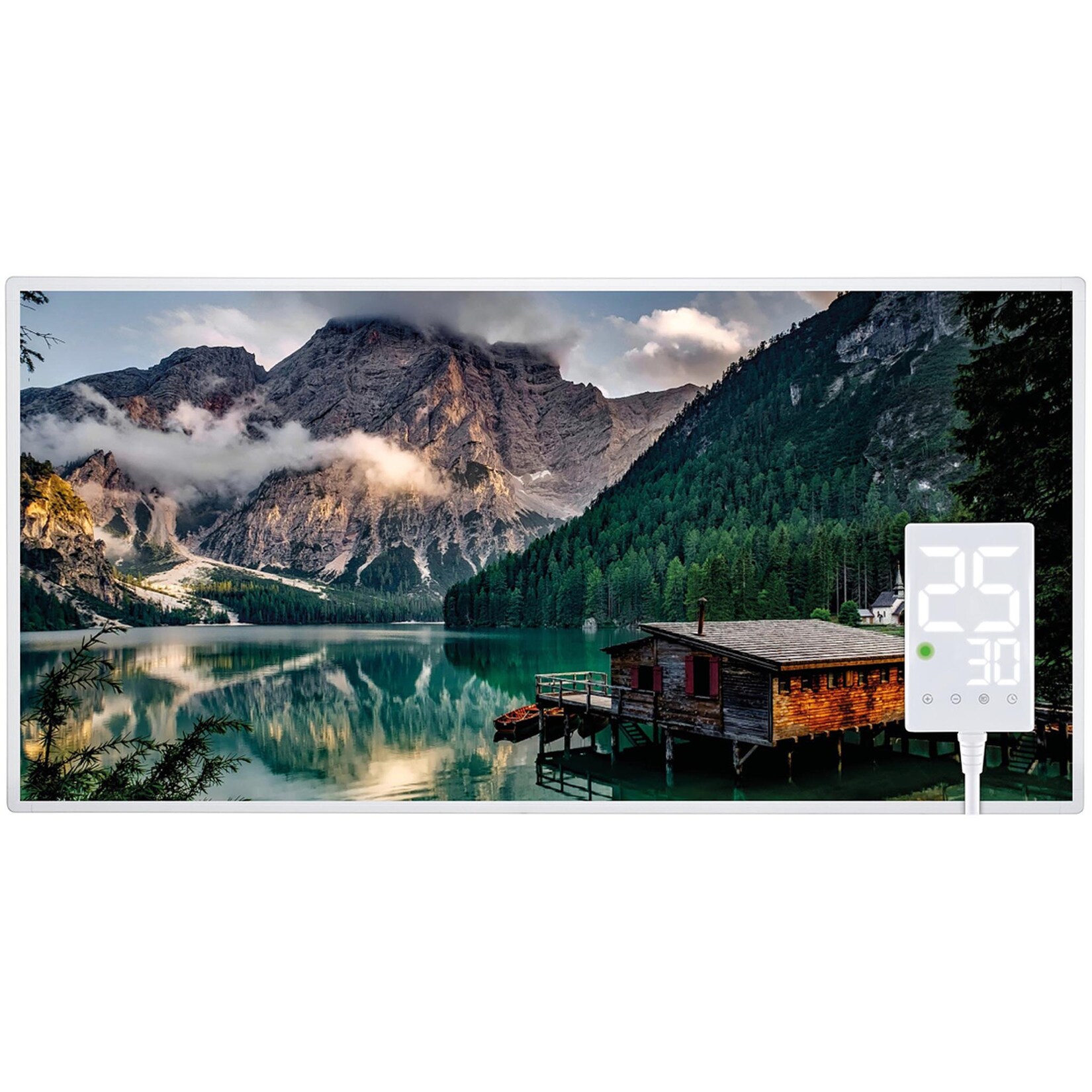 Heidenfeld Infrarotheizung HF-HP105, mit Bild, 16 Motive, 10 J. Garantie, Thermostat, Wandmontage (1000 Watt, Bergsee)