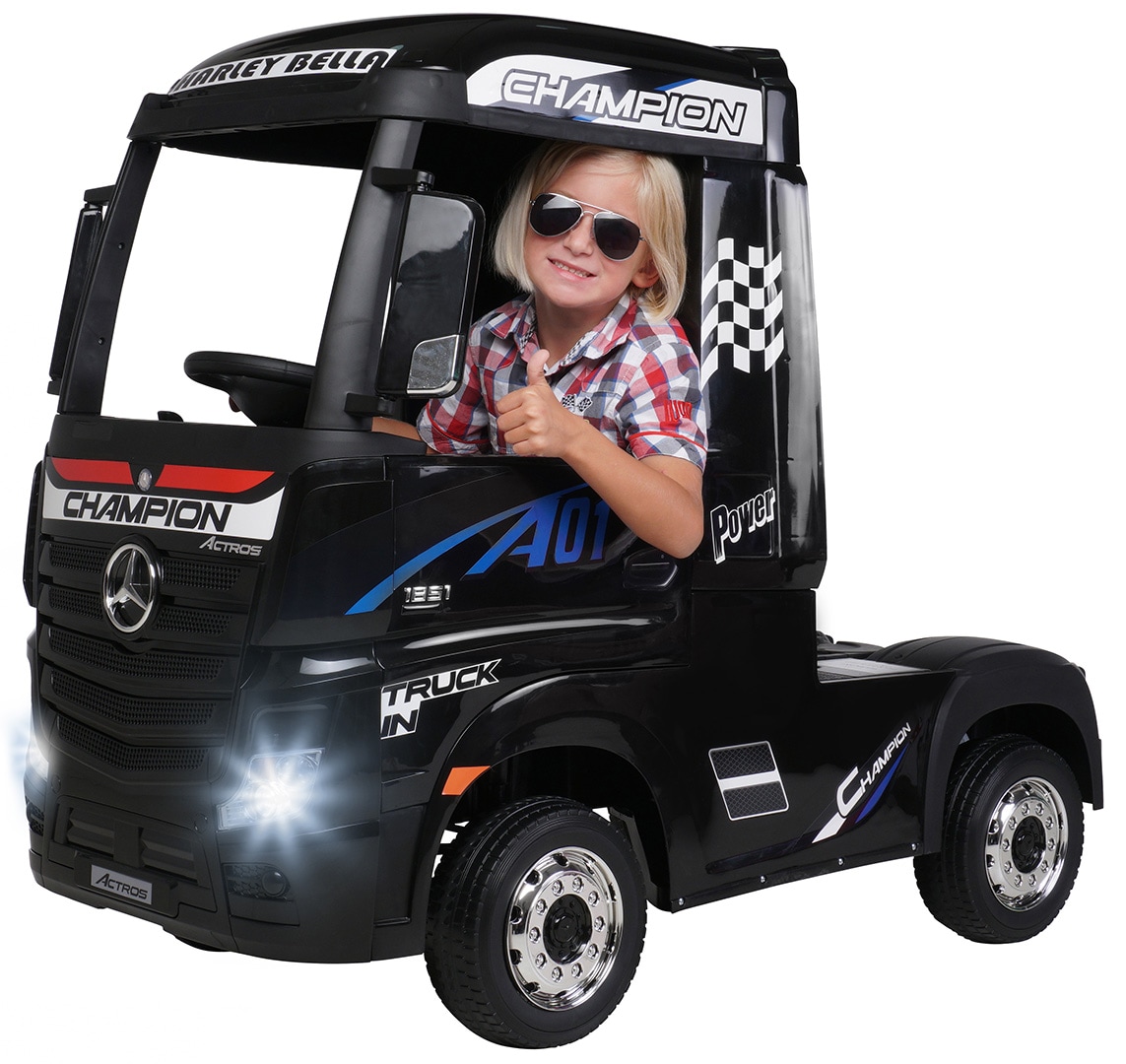 Kinder-Elektroauto Mercedes Benz Actros Truck, lizenziert, 180 Watt, Allrad, 3-6 km/h, Sto&szlig;d&auml;mpfer (Schwarz) - Bild 1