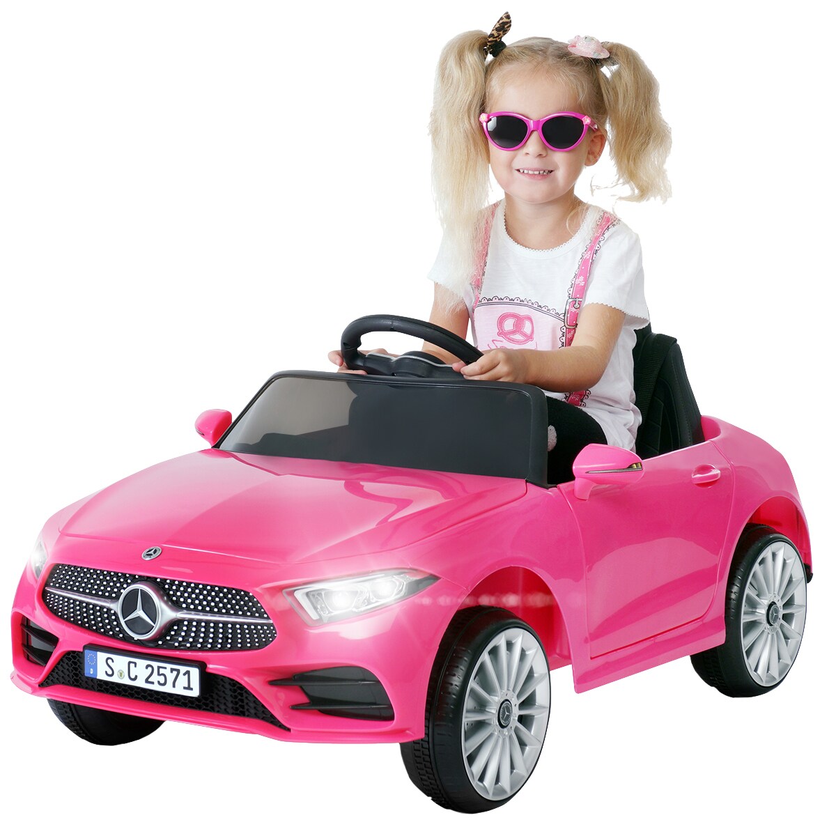 Kinder-Elektroauto Mercedes-Benz CLS 350 Coupé, lizenziert, 2 x 20 Watt Motoren, LED-Scheinwerfer (Pink) | 04056551095404