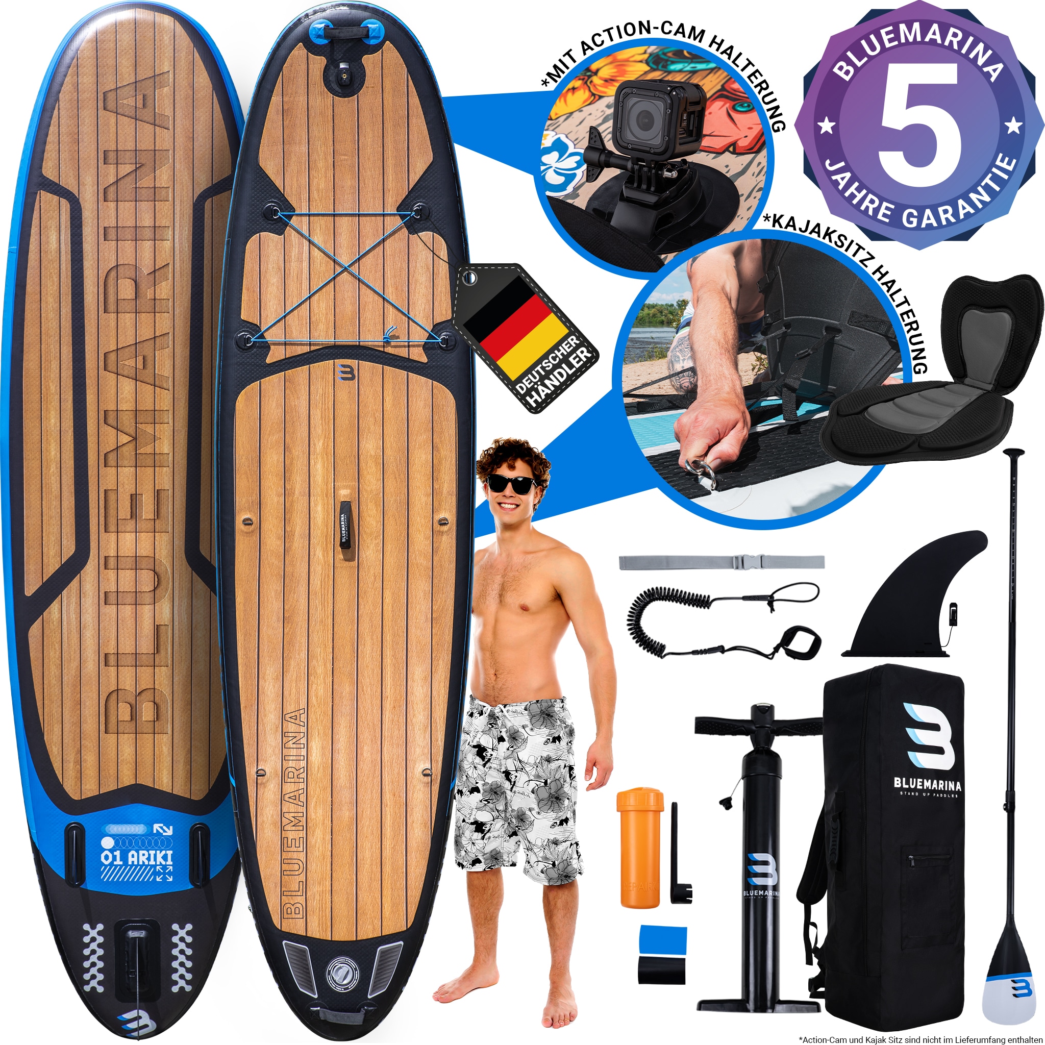 Bluemarina SUP Board Ariki, Stand Up Paddle aufblasbar mit Paddel, Pumpe, Rucksack, 5J Garantie (Black Yacht 2.0, 325x86x16,5cm / 10'8") - Bild 1