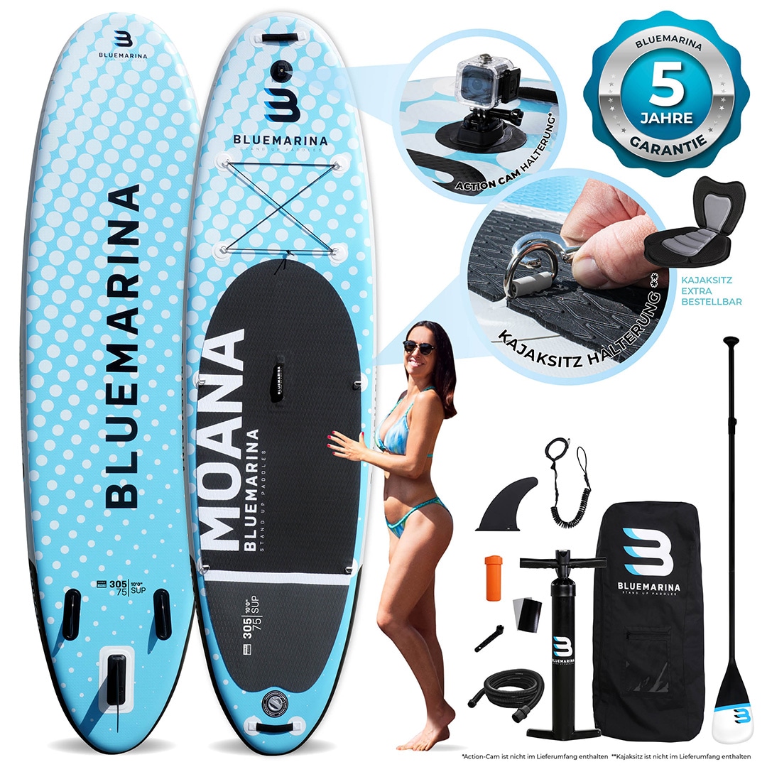 Bluemarina SUP Board Moana, aufblasbar mit Double Layer, Paddel, Pumpe, Rucksack, 5J Garantie (Classic, 305x76x15cm / 10') - Bild 1