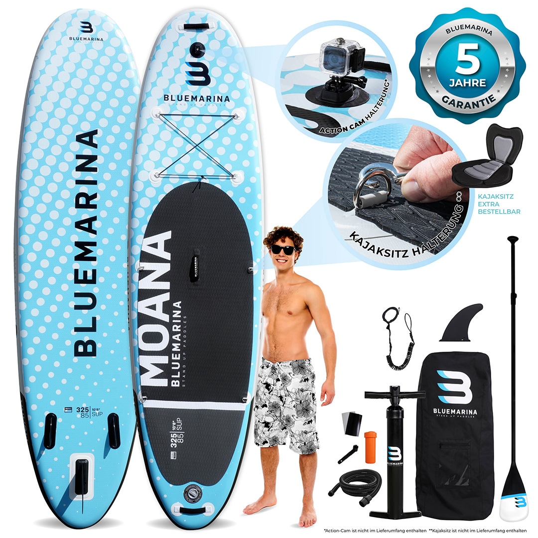 Bluemarina SUP Board Moana, aufblasbar mit Double Layer, Paddel, Pumpe, Rucksack, 5J Garantie (Classic, 325x86x15cm / 10'8") - Bild 1