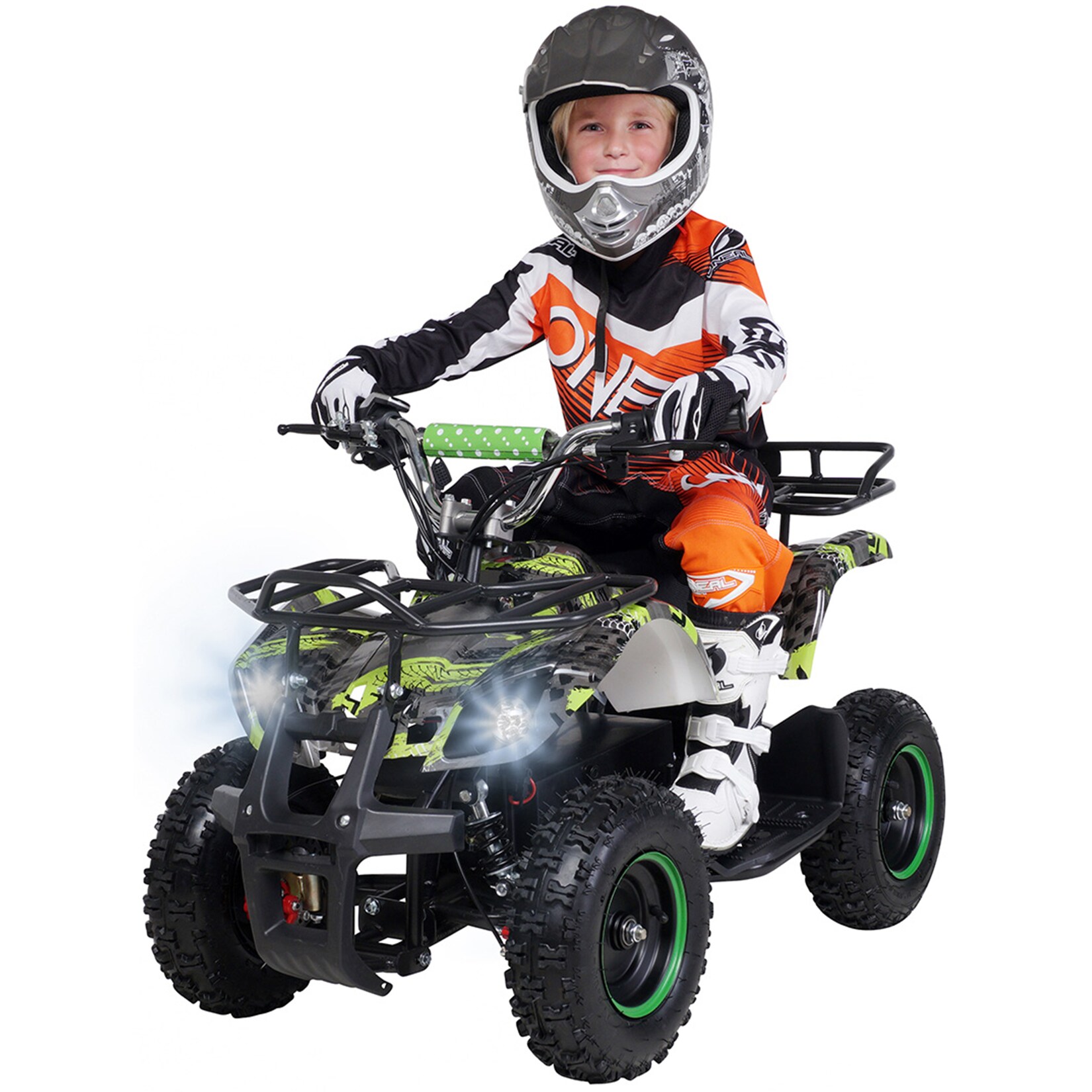 Elektro-Kinderquad Torino, 1000 Watt, Pocket-Quad mit Scheibenbremsen, 24 km/h, 3 x 12-Volt-Batterie (Grün Polo)