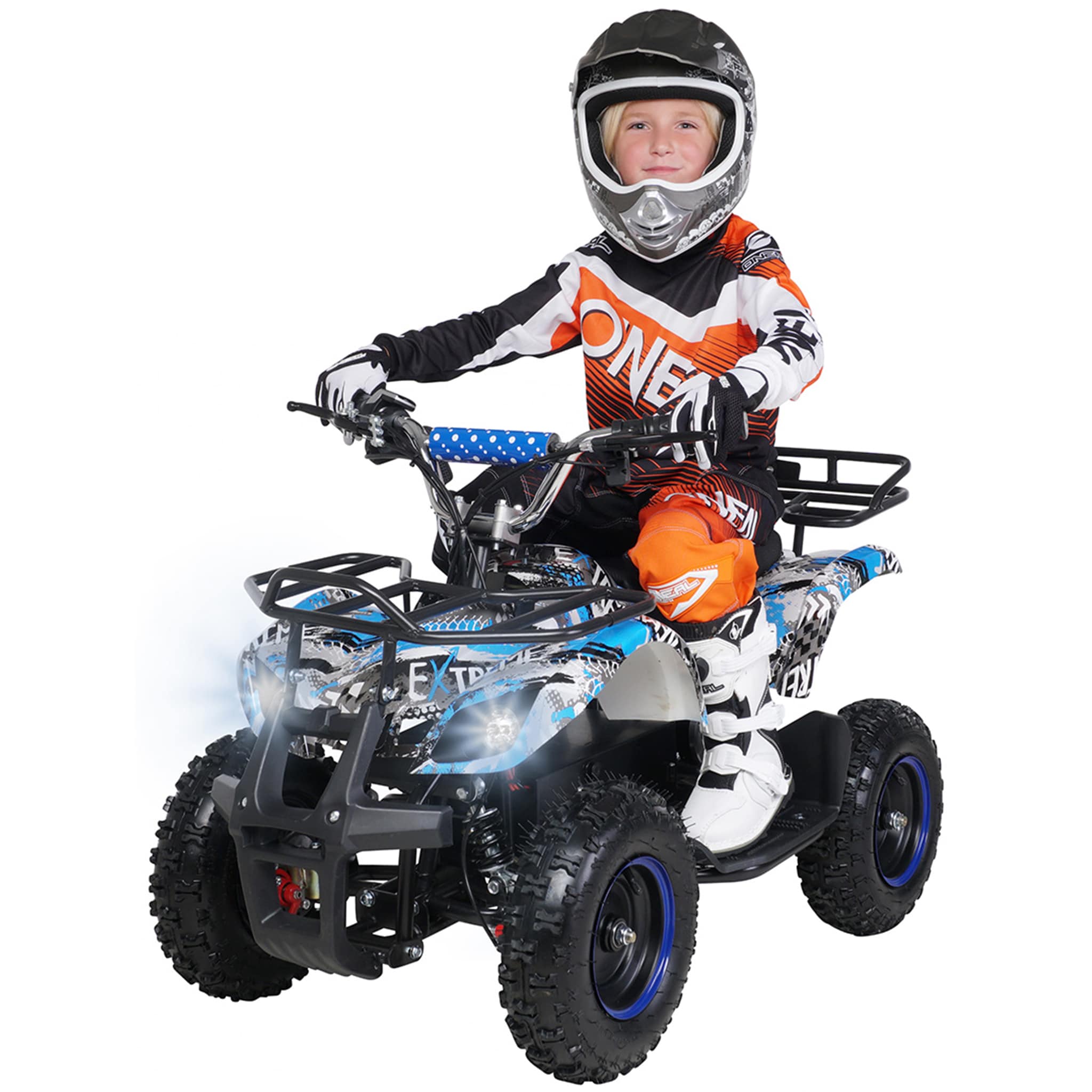 Elektro-Kinderquad Torino, 1000 Watt, Pocket-Quad mit Scheibenbremsen, 24 km/h, 3 x 12-Volt-Batterie (Blau Polo) - Bild 1