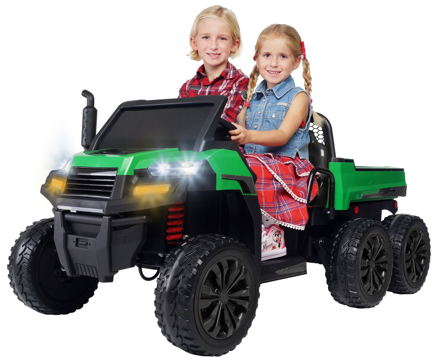 UTV-Kinder-Elektroauto A730 mit 6x4 Vierradantrieb, 2-Sitzer, Kippmulde, Fernbedienung, EVA-Reifen (Grün/Schwarz)