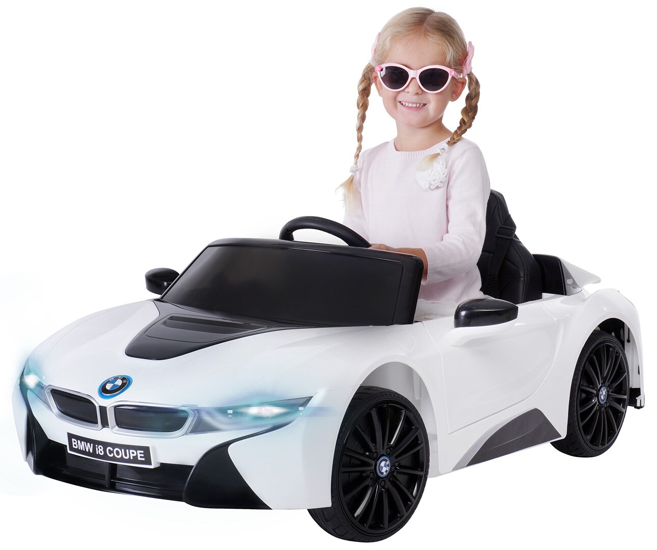Kinder-Elektroauto BMW i8 l12, lizenziert, 50 Watt, 12 V, Fernbedienung, LED, EVA-Reifen, Soundmodul (Wei&szlig;) - Bild 1