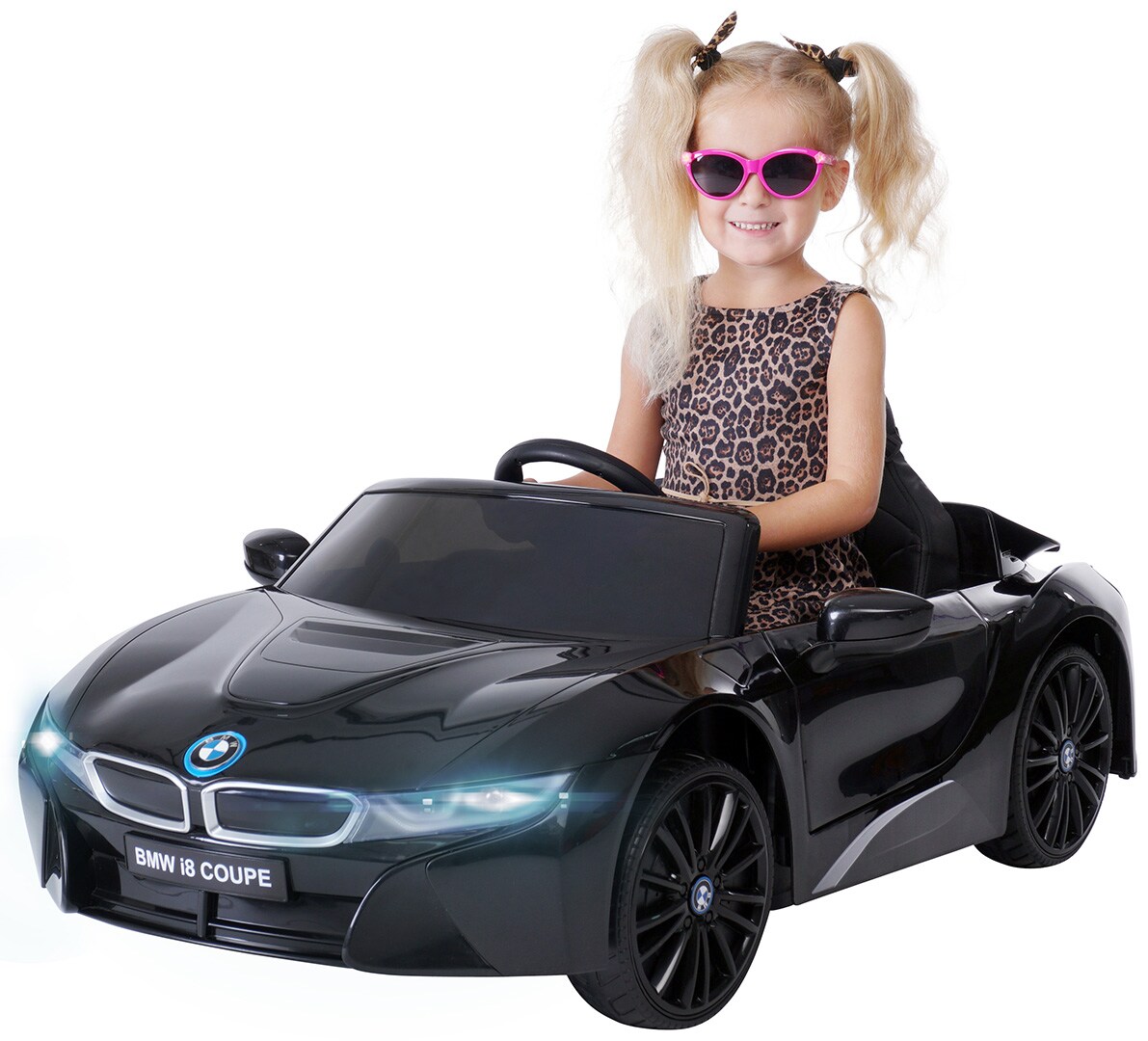Kinder-Elektroauto BMW i8 l12, lizenziert, 50 Watt, 12 V, Fernbedienung, LED, EVA-Reifen, Soundmodul (Schwarz) - Bild 1