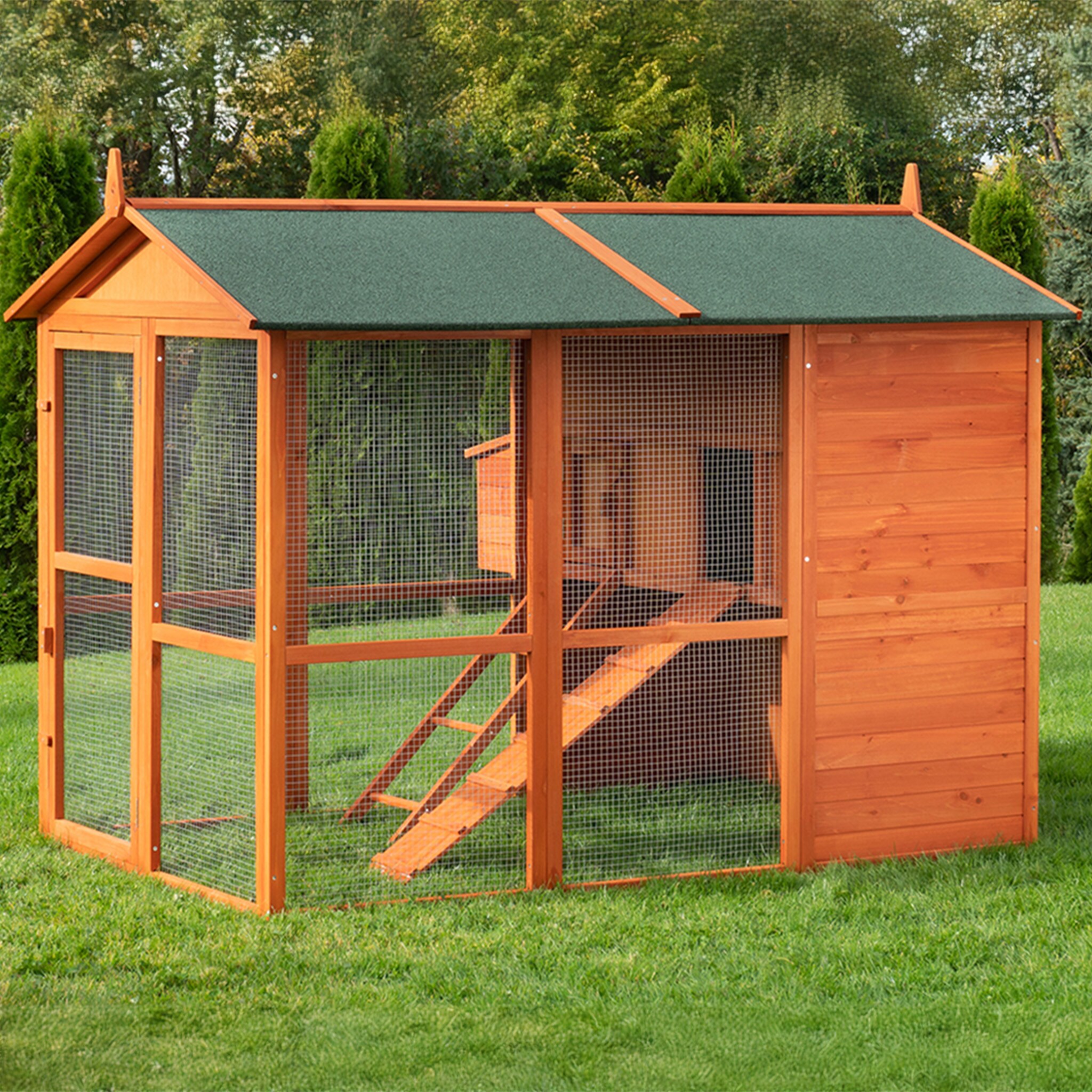 MyAnimal H&uuml;hnerstall gro&szlig; f&uuml;r 7 H&uuml;hner MH-15, H&uuml;hnerhaus auf 2 qm&sup2;, mit Auslauf, separates Legenest (Braun) - Bild 1