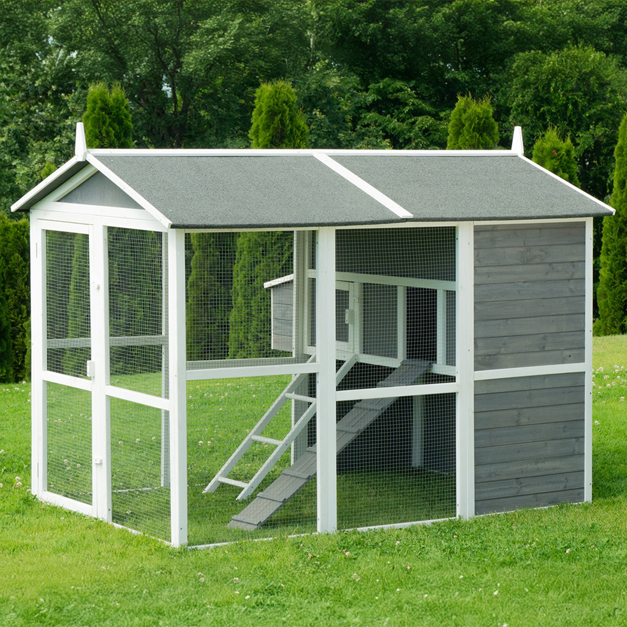 MyAnimal H&uuml;hnerstall gro&szlig; f&uuml;r 7 H&uuml;hner MH-15, H&uuml;hnerhaus auf 2 qm&sup2;, mit Auslauf, separates Legenest (Grau) - Bild 1