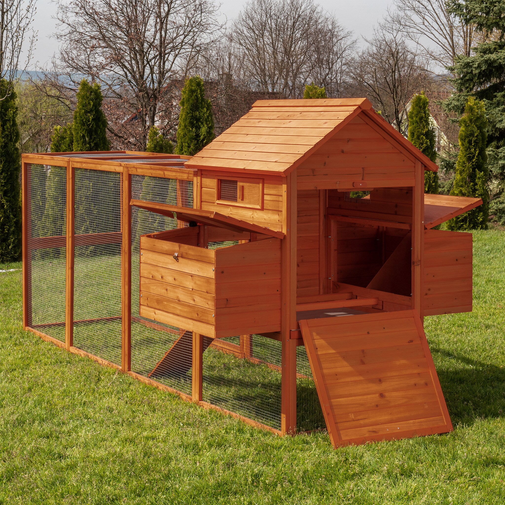 MyAnimal H&uuml;hnerstall XXL f&uuml;r 8 H&uuml;hner MH-22, H&uuml;hnerhaus mit zwei Nistk&auml;sten, Auslauf, zwei Ebenen (Braun 2.0) - Bild 1