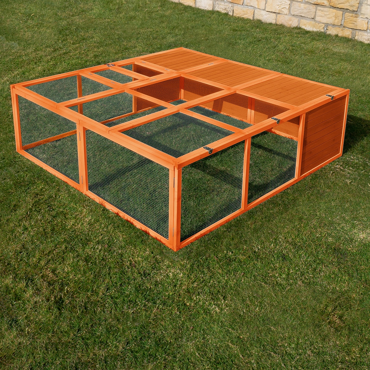 MyAnimal Hasenstall  MH-06 Freilaufgehege, Kaninchenstall XXL, mit Unterstand, Simple-Fold, Vollholz (Braun) - Bild 1