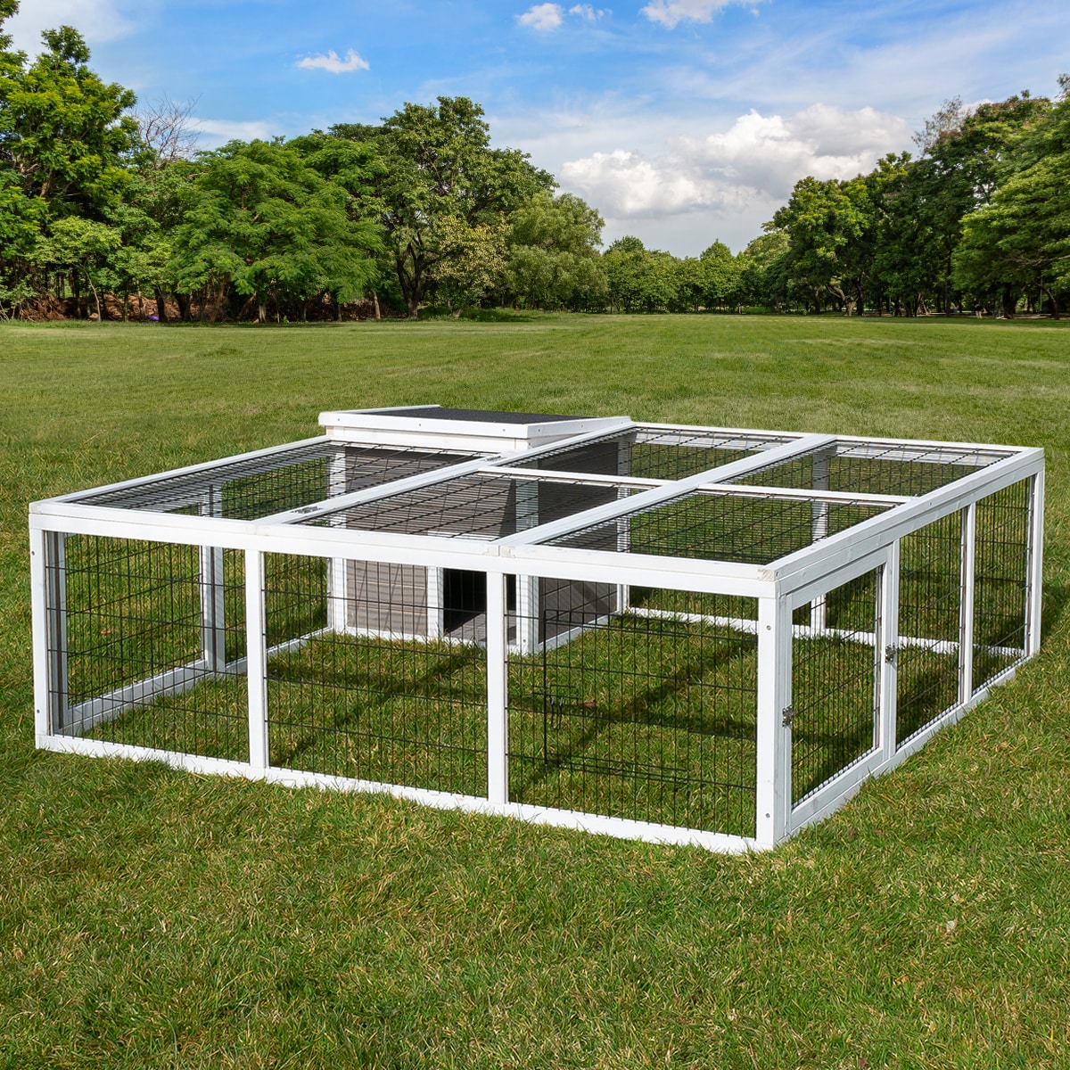 MyAnimal Hasenstall MH-08 Freilaufgehege, Kaninchenstall mit Haus, 3 Au&szlig;ent&uuml;ren, verzinkter Draht - Bild 1