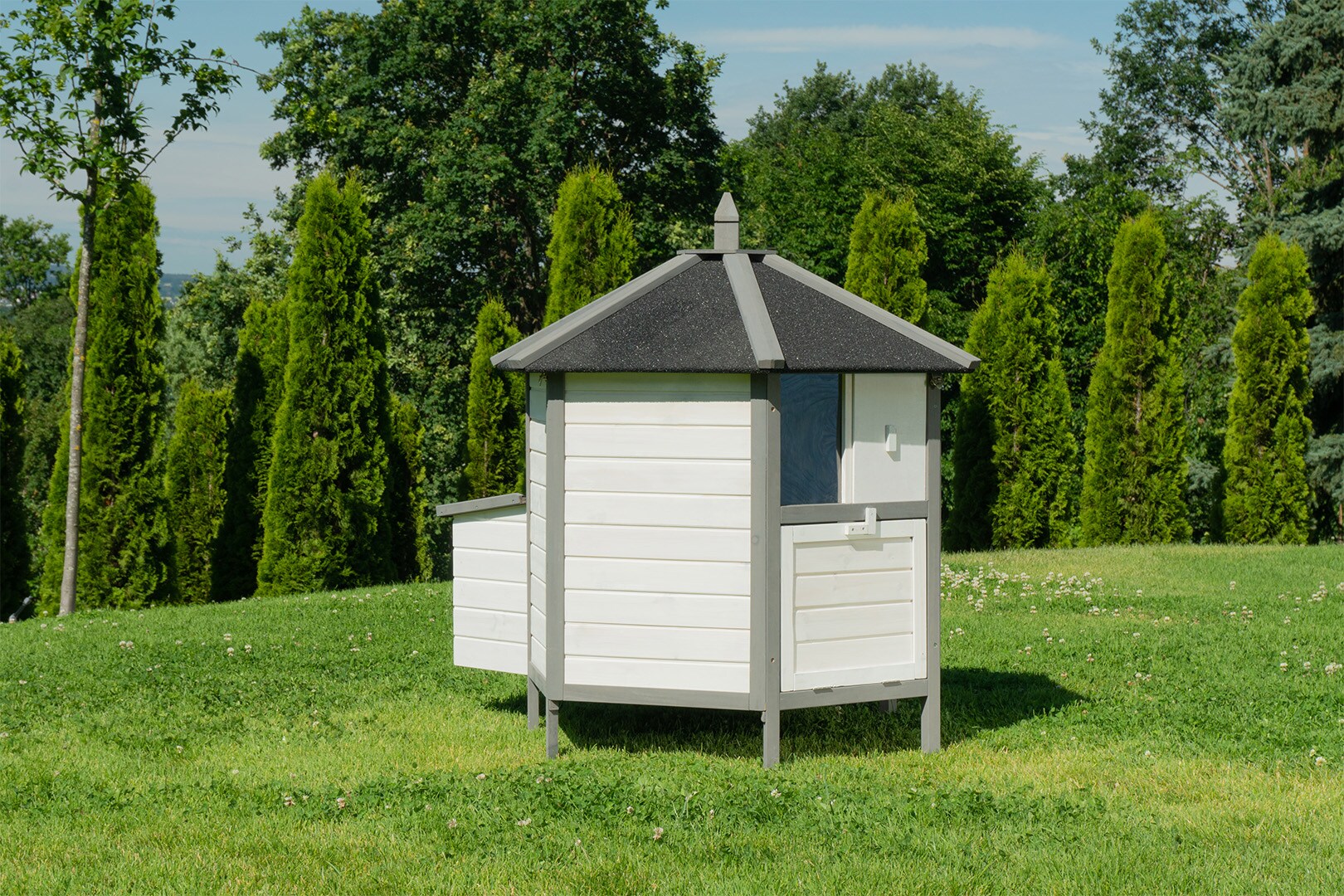 MyAnimal H&uuml;hnerstall f&uuml;r 4 H&uuml;hner MH-29, H&uuml;hnerhaus 6-eckig, abnehmbares Dach, separate Eiablage - Bild 1