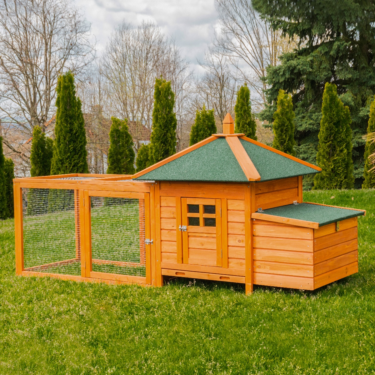 MyAnimal H&uuml;hnerstall f&uuml;r 3 H&uuml;hner MH-19 mit Auslauf, H&uuml;hnerhaus wetterfest impr&auml;gniert, Nistkasten (Braun) - Bild 1