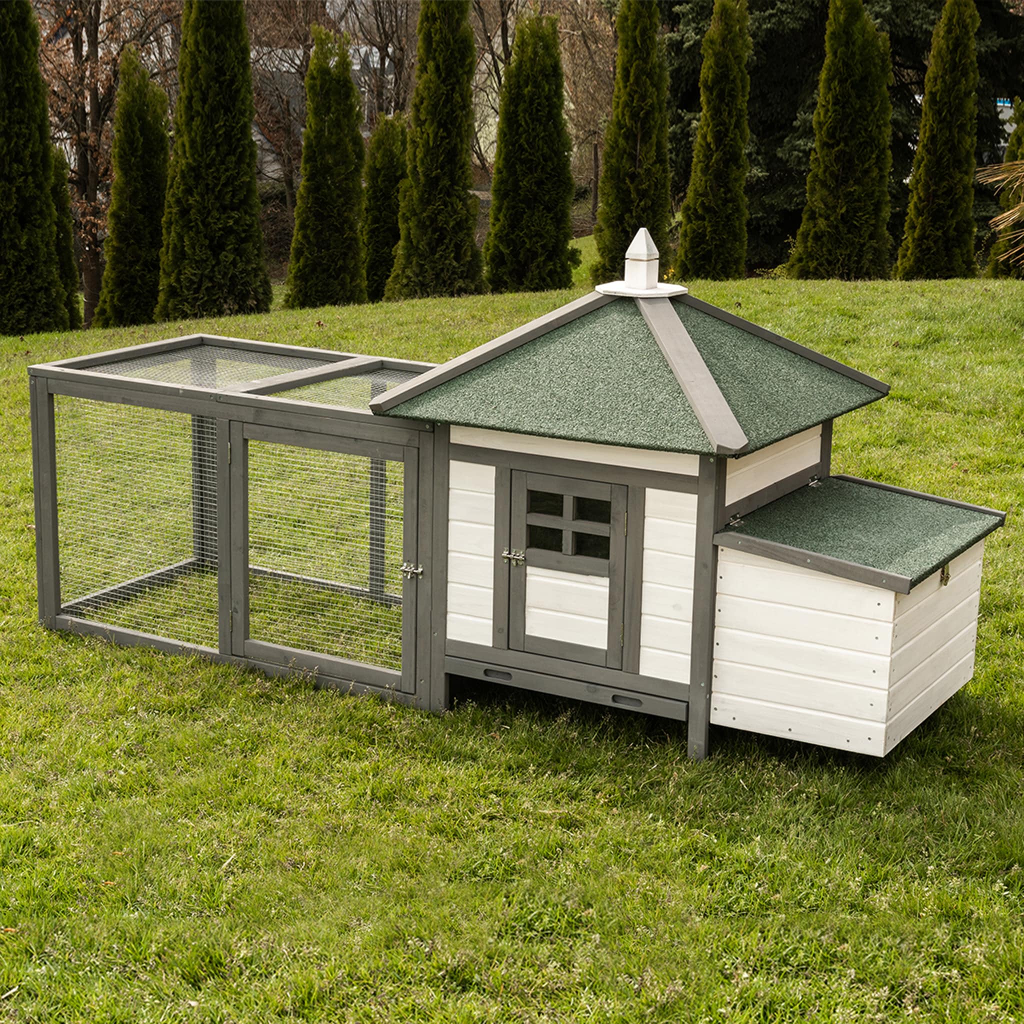MyAnimal H&uuml;hnerstall f&uuml;r 3 H&uuml;hner MH-19 mit Auslauf, H&uuml;hnerhaus wetterfest impr&auml;gniert, Nistkasten (Grau/Wei&szlig; 2.0) - Bild 1