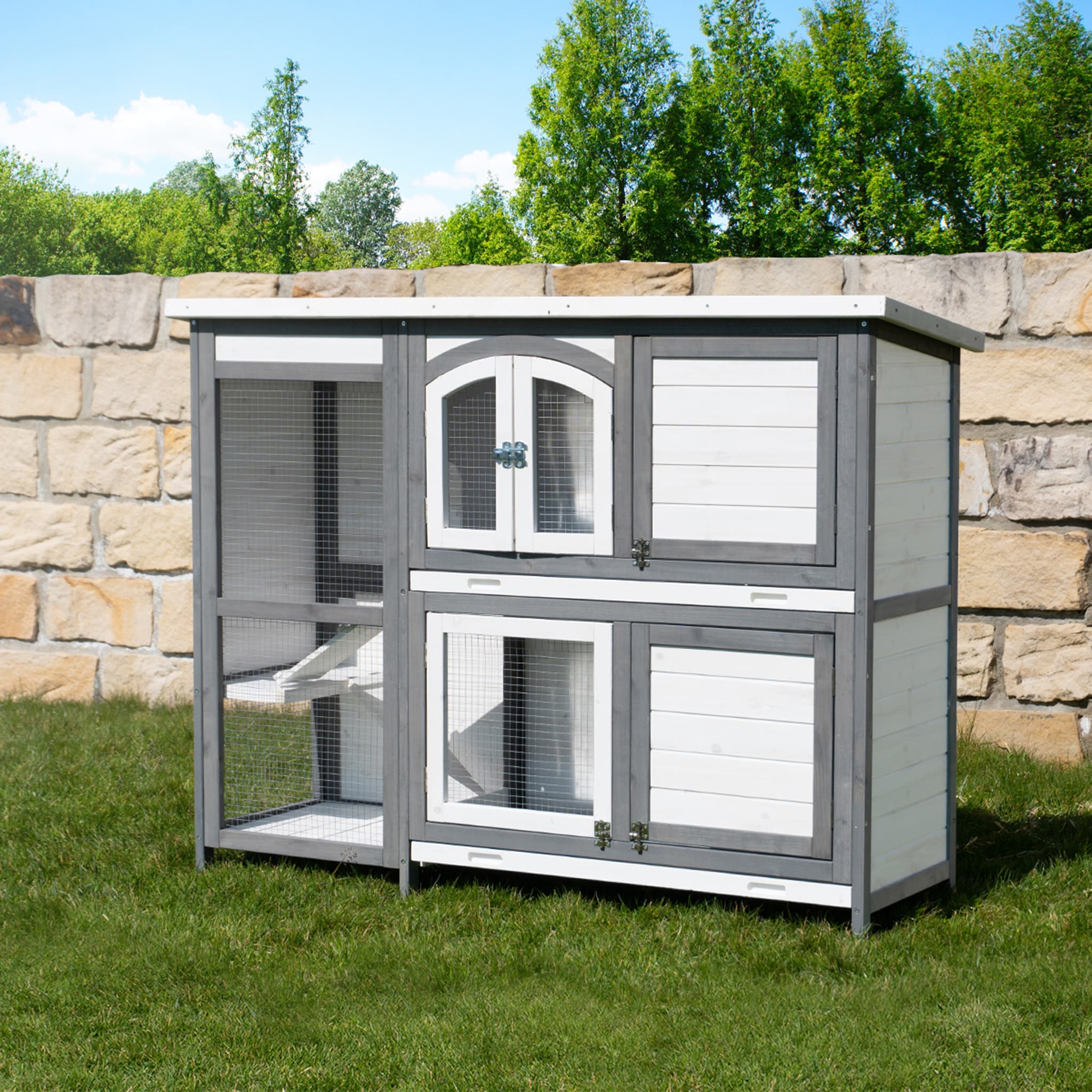 MyAnimal Hasenstall zweist&ouml;ckig MH-02, Doppelstockk&auml;fig, Kiefernholz, einfache Reinigung, wetterfest (Grau/Wei&szlig;) - Bild 1