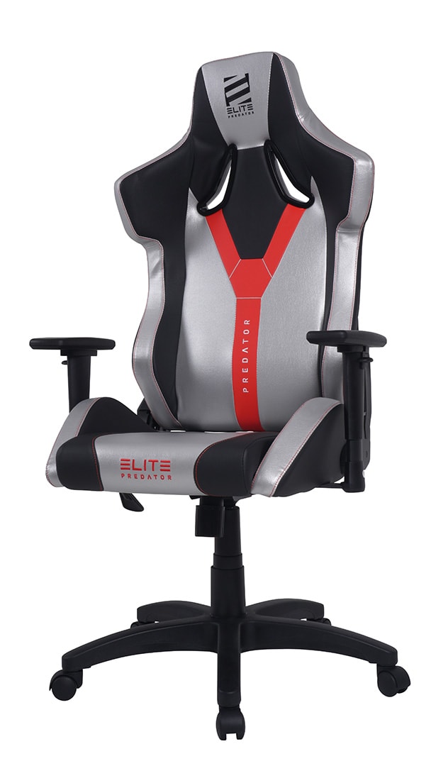 ELITE Gaming-Stuhl PREDATOR, ergonomisch, H&ouml;he verstellbar, bis 150 kg, 3D-Armlehnen, Wippmechanik (Silber/Schwarz) - Bild 1