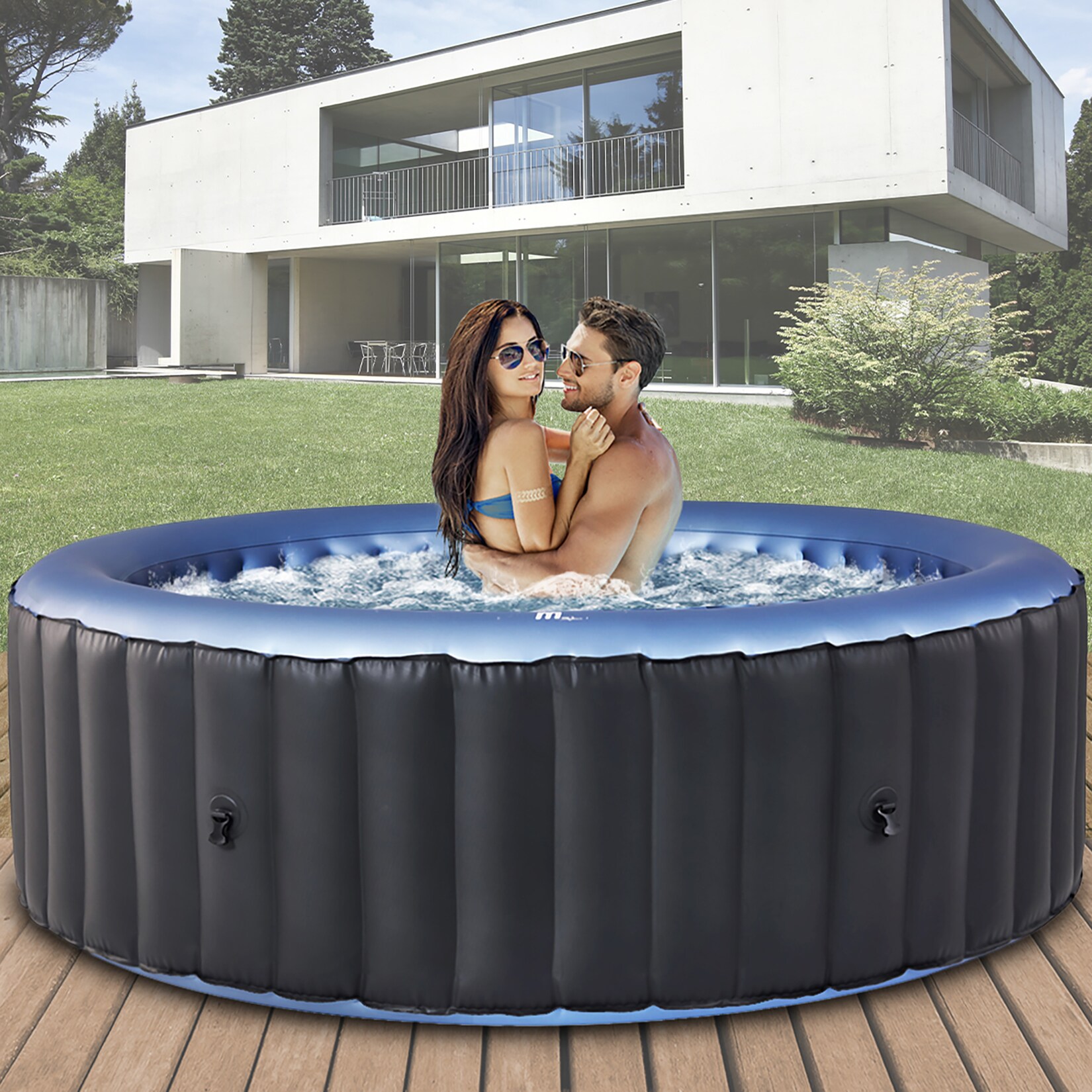 Miweba MSpa Whirlpool Comfort Bergen C-BE041, Garten und Outdoor-Whirlpool aufblasbar, 4 Personen (C-BE042, Anthrazit/Blau) | 04056551275097
