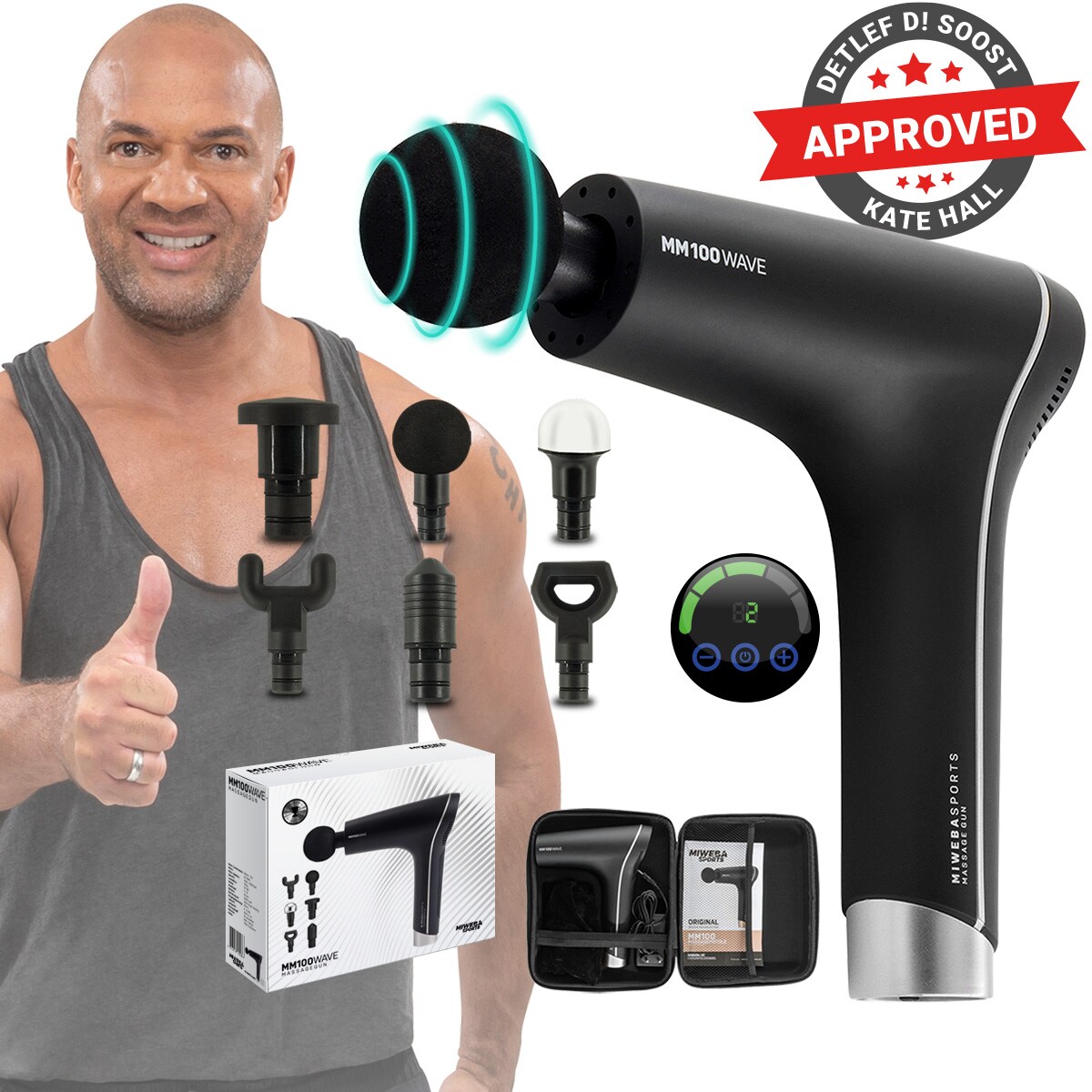 Miweba Sports Massagepistole MM100, Massage-Gun 2500 mAh f&uuml;r Faszien-Muskelmassage mit 6 Aufs&auml;tzen (Schwarz/Silber) - Bild 1