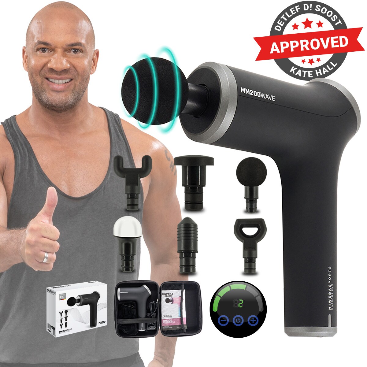 Miweba Sports Massagepistole MM200, Massage-Gun 2500 mAh f&uuml;r Faszien-Muskelmassage mit 6 Aufs&auml;tzen (Schwarz/Grau) - Bild 1