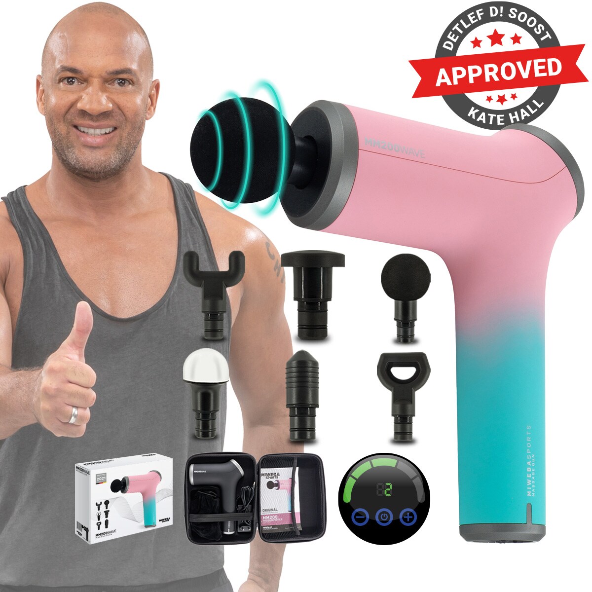 Miweba Sports Massagepistole MM200, Massage-Gun 2500 mAh f&uuml;r Faszien-Muskelmassage mit 6 Aufs&auml;tzen (Pink/T&uuml;rkis) - Bild 1