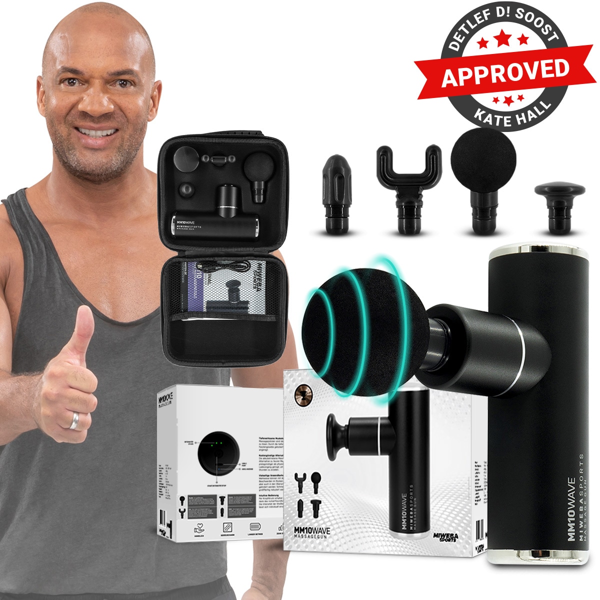 Miweba Sports Mini-Massagepistole MM10, Massage-Gun 2500 mAh, Faszien-Muskelmassage mit 4 Aufs&auml;tzen (Schwarz) - Bild 1