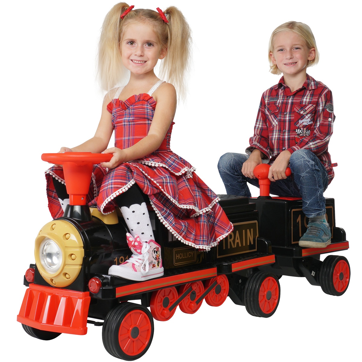 Kinder-Elektrozug mit Anh&auml;nger, elektrische Eisenbahn, 3 Sitzpl&auml;tze, 5 km/h, Soft-Start, 180 Watt (2.0) - Bild 1