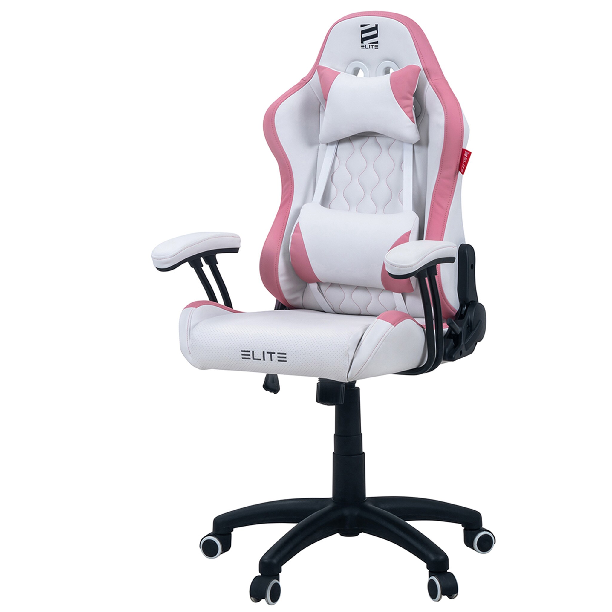 ELITE Gaming-Stuhl f&uuml;r Kinder PULSE, ergonomisch, bis 120kg, verstellbare H&ouml;he, Wippmechanik, Kissen (Wei&szlig;/Pink) - Bild 1