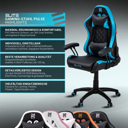 ELITE Gaming-Stuhl für Kinder PULSE, ergonomisch, bis 120kg, verstellbare  Höhe, Wippmechanik, Kissen (Weiß/Pink) online kaufen bei Netto