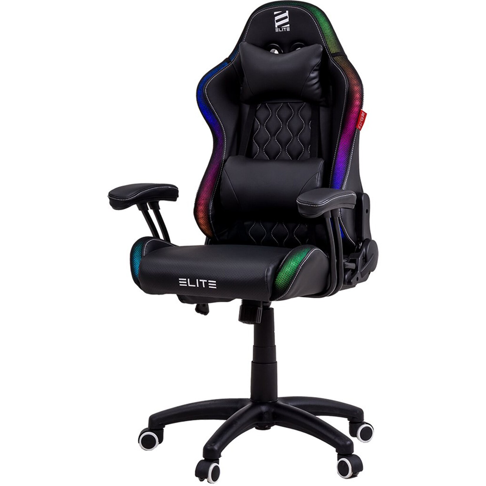 ELITE Gaming-Stuhl für Kinder PULSE, ergonomisch, bis 120kg, verstellbare Höhe, Wippmechanik, Kissen (Schwarz/Weiß RGB)